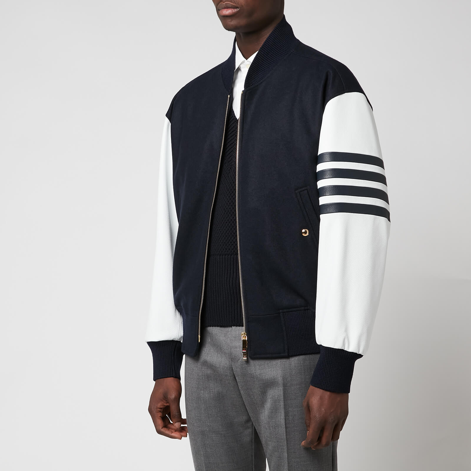 Thom Browne Men's 4-Bar Oversized Bomber Jacket - Navy - 00/XXS