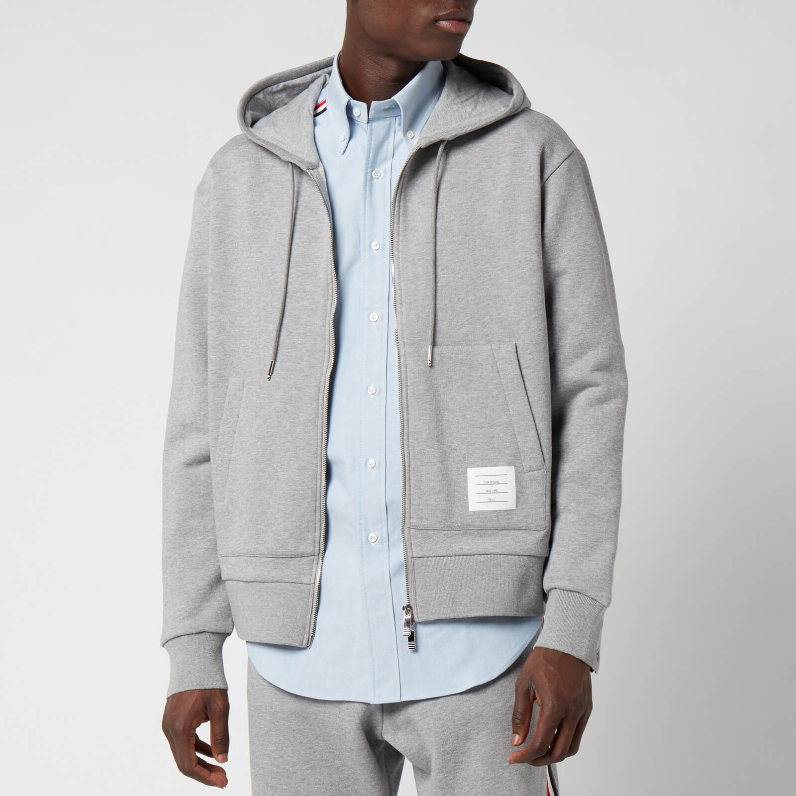 Thom Browne Men's Tricolour Stripe Classic Zip Hoodie - Light Grey - 5/XXL