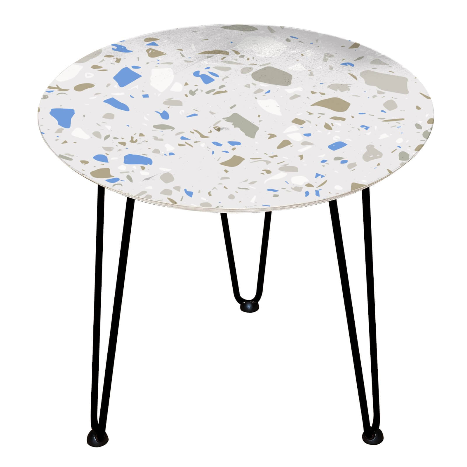 Decorsome - Grey And Blue Terrazzo Wooden Side Table - Black