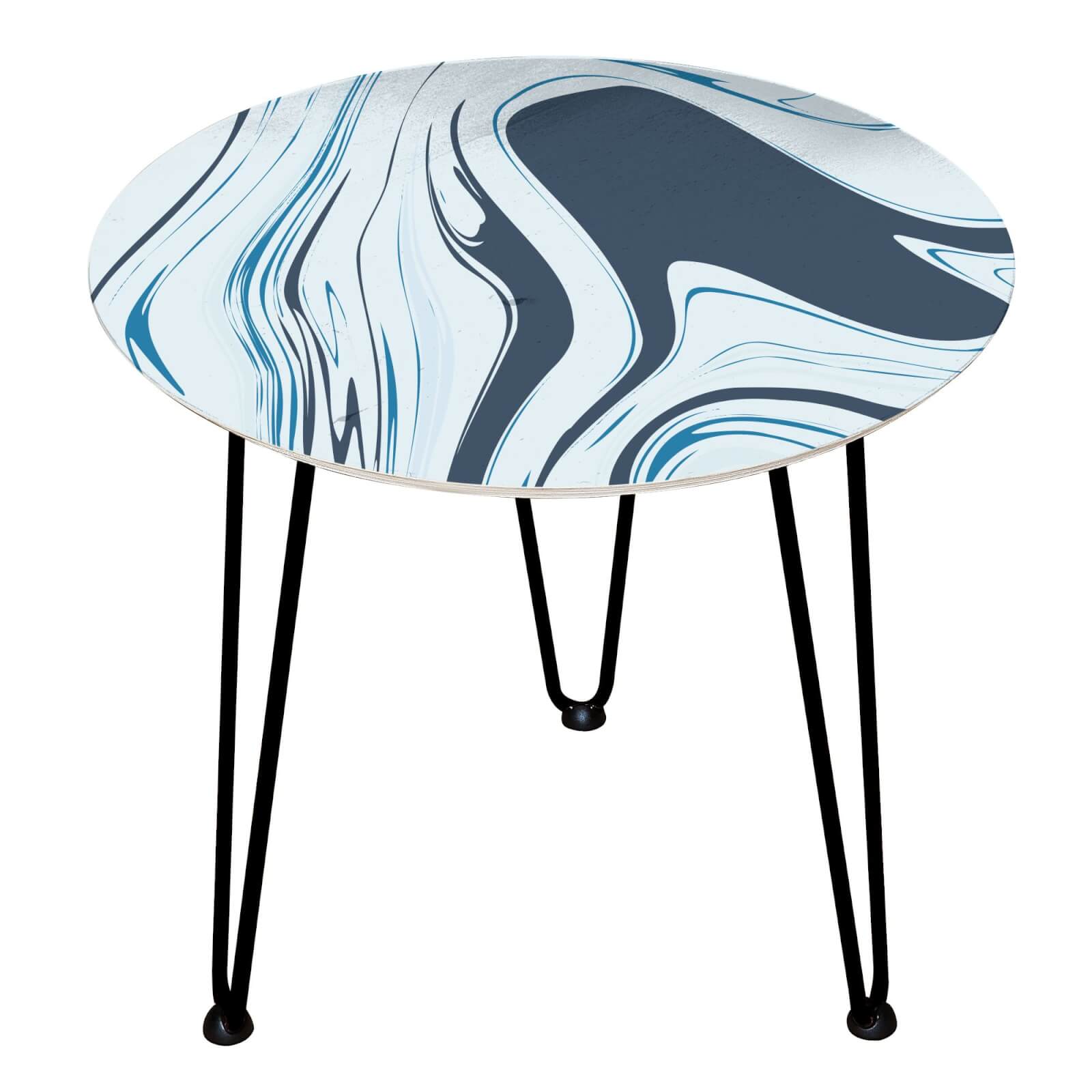 Decorsome - Blue Marble Waves Wooden Side Table - Black