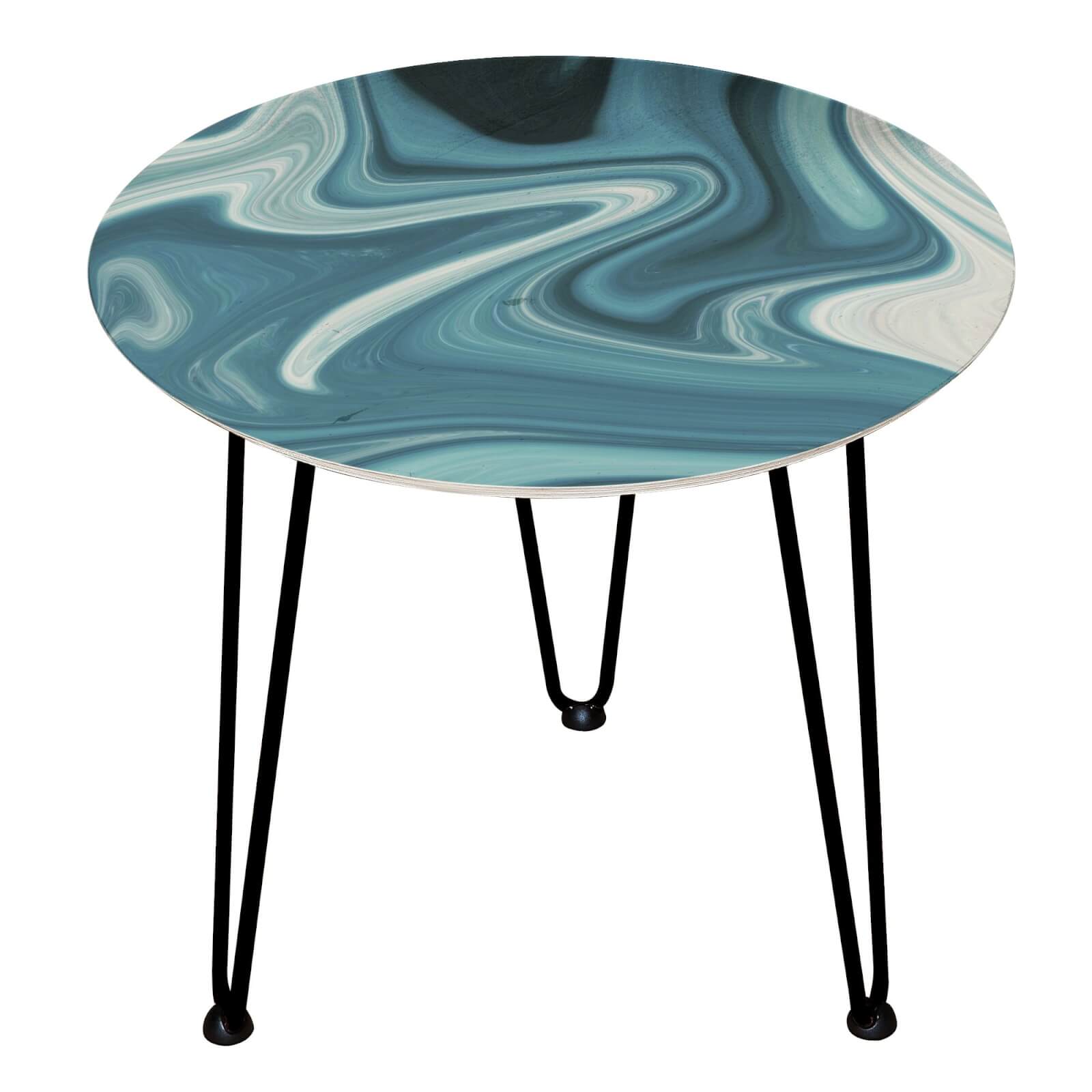 Decorsome - Teal Abstract Wooden Side Table - Black