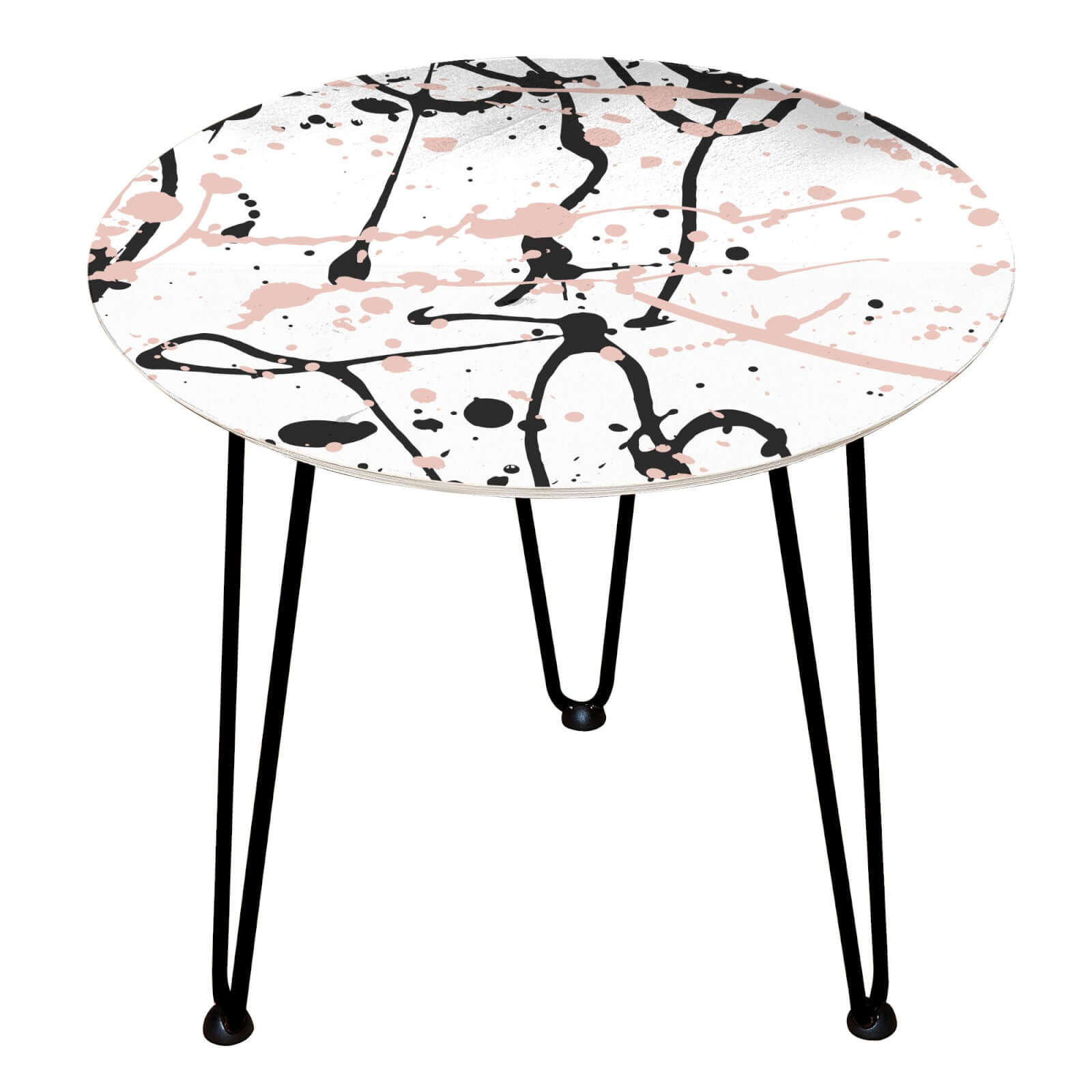 Decorsome - Pink And Black Splatters Wooden Side Table - Black