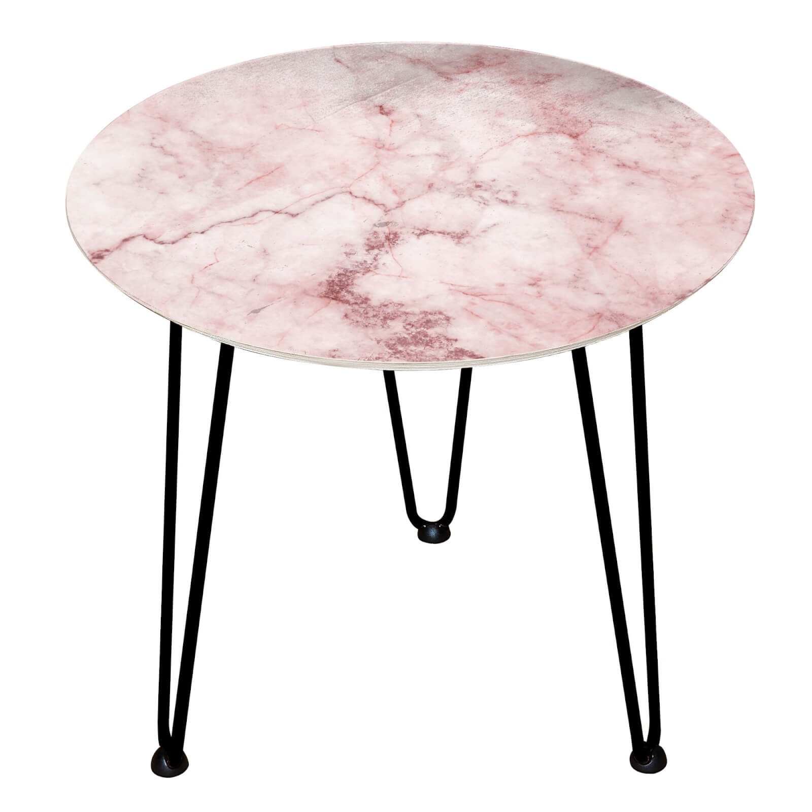 Decorsome - Pink Marble Wooden Side Table - Black