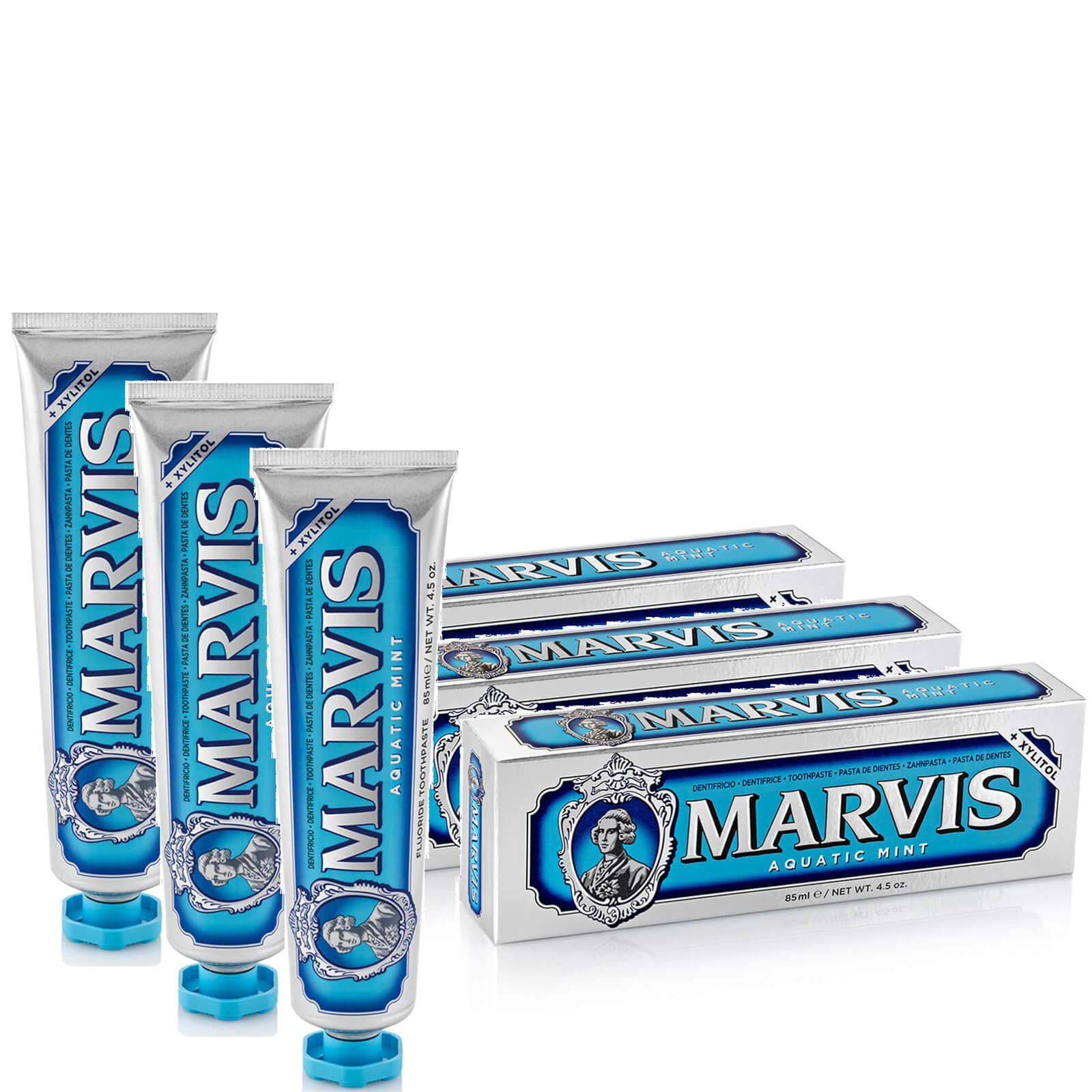 Marvis Aquatic Mint Toothpaste Trio lookfantastic.com imagine