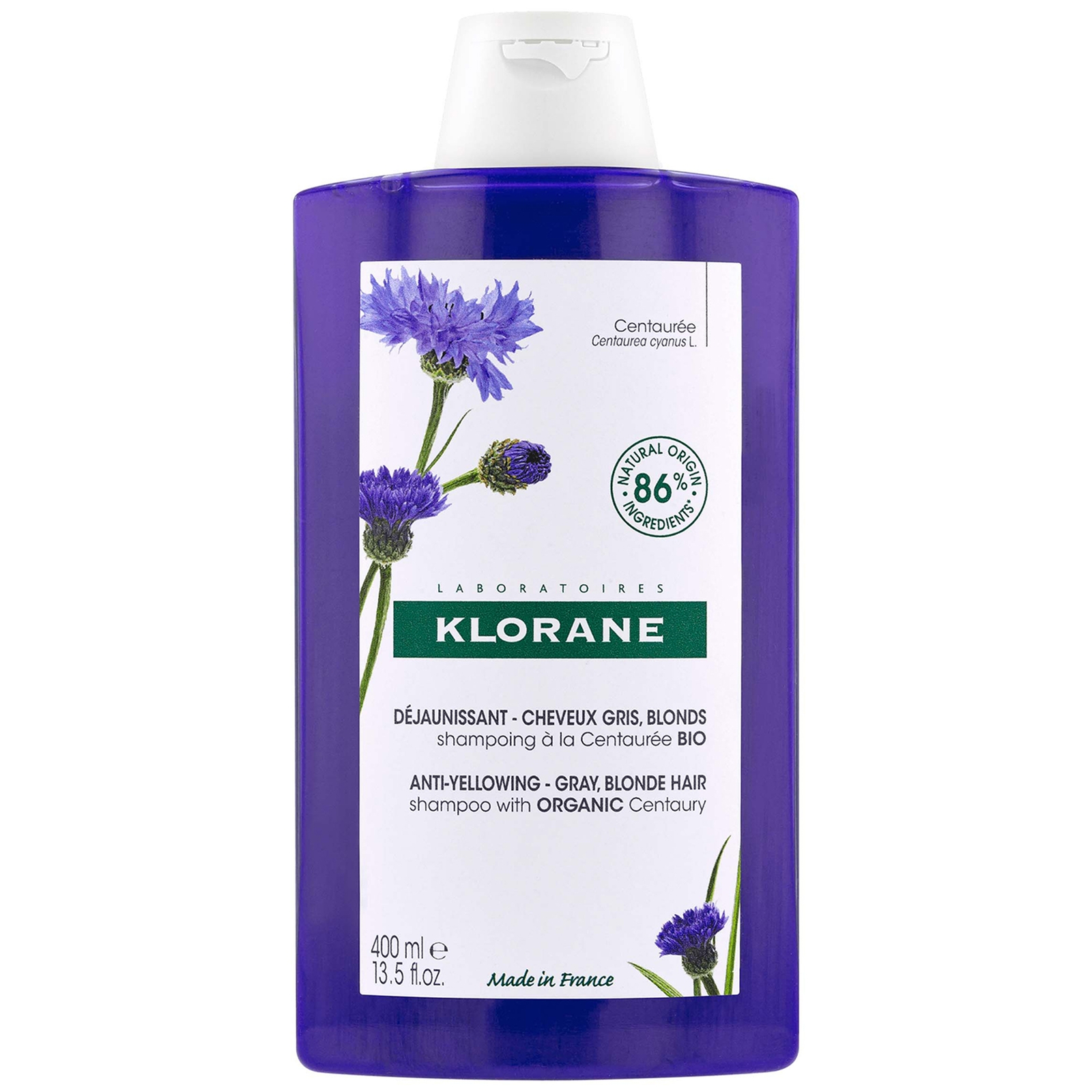 Photos - Hair Product Klorane Anti-Yellowing Shampoo with Organic Centaury for for White, Grey, Highlighted Hair 400ml P0006812 