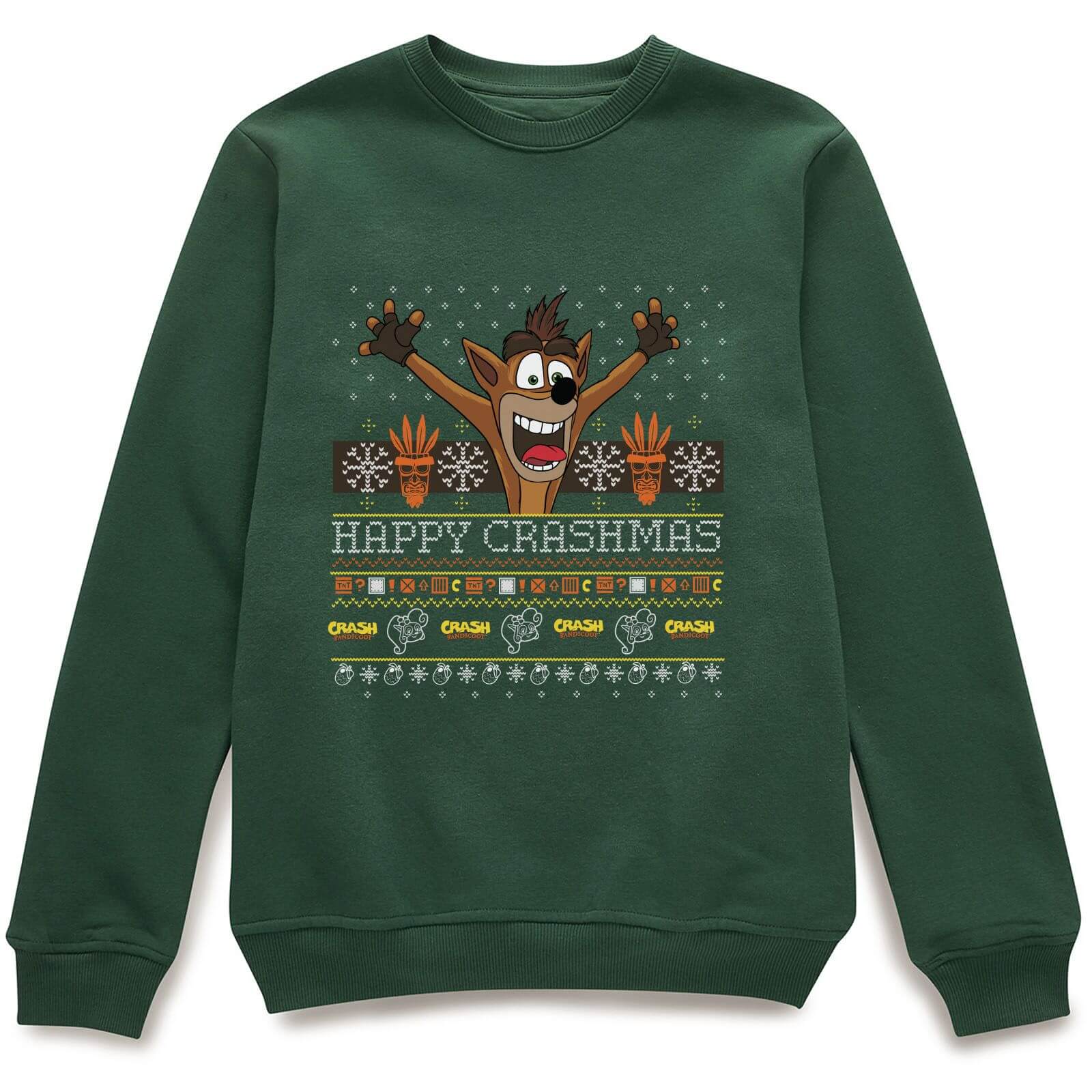 Crash Bandicoot Happy Crashmas Christmas Jumper Green M Rewards Monetha