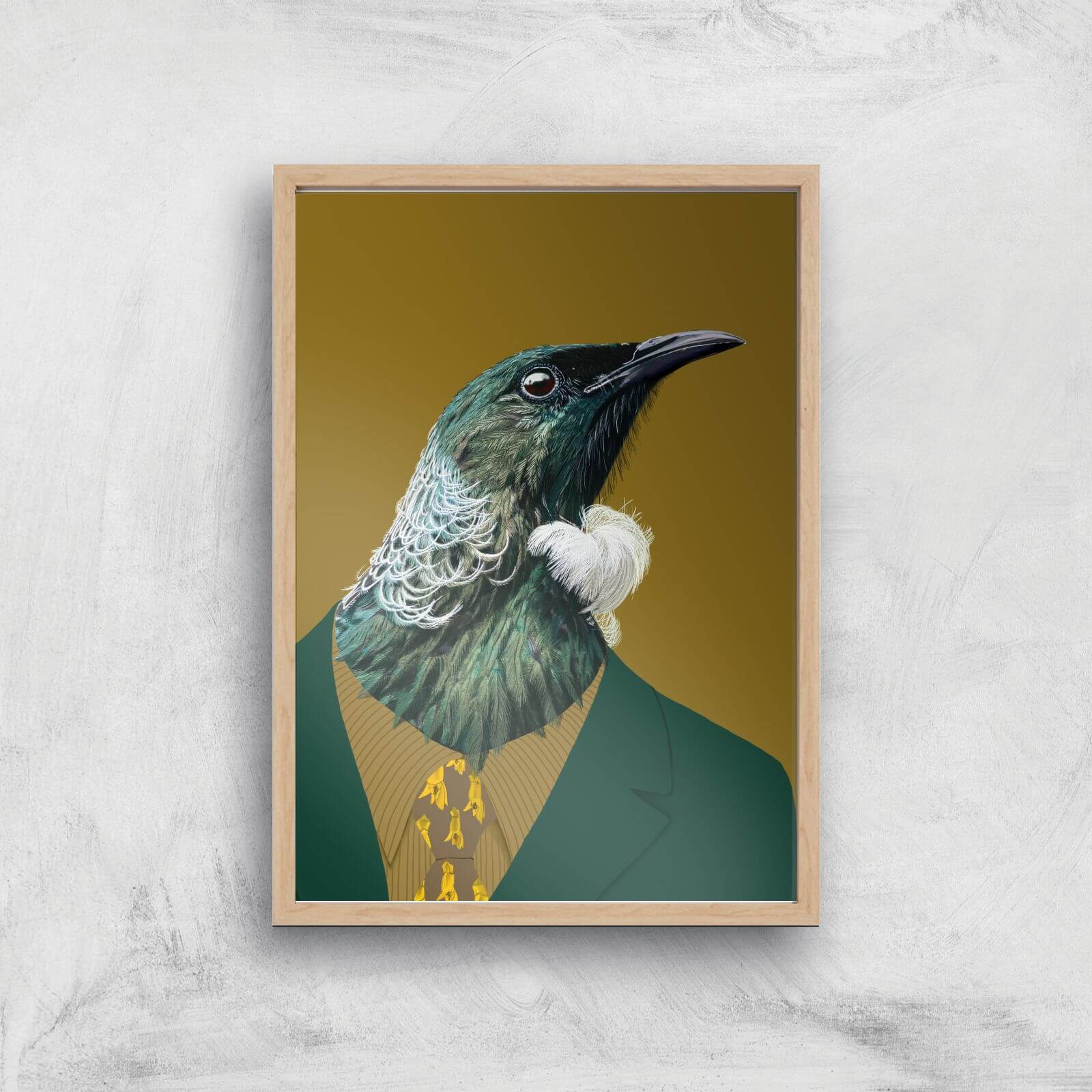 Tui In Suit Giclee Art Print - A4 - Wooden Frame