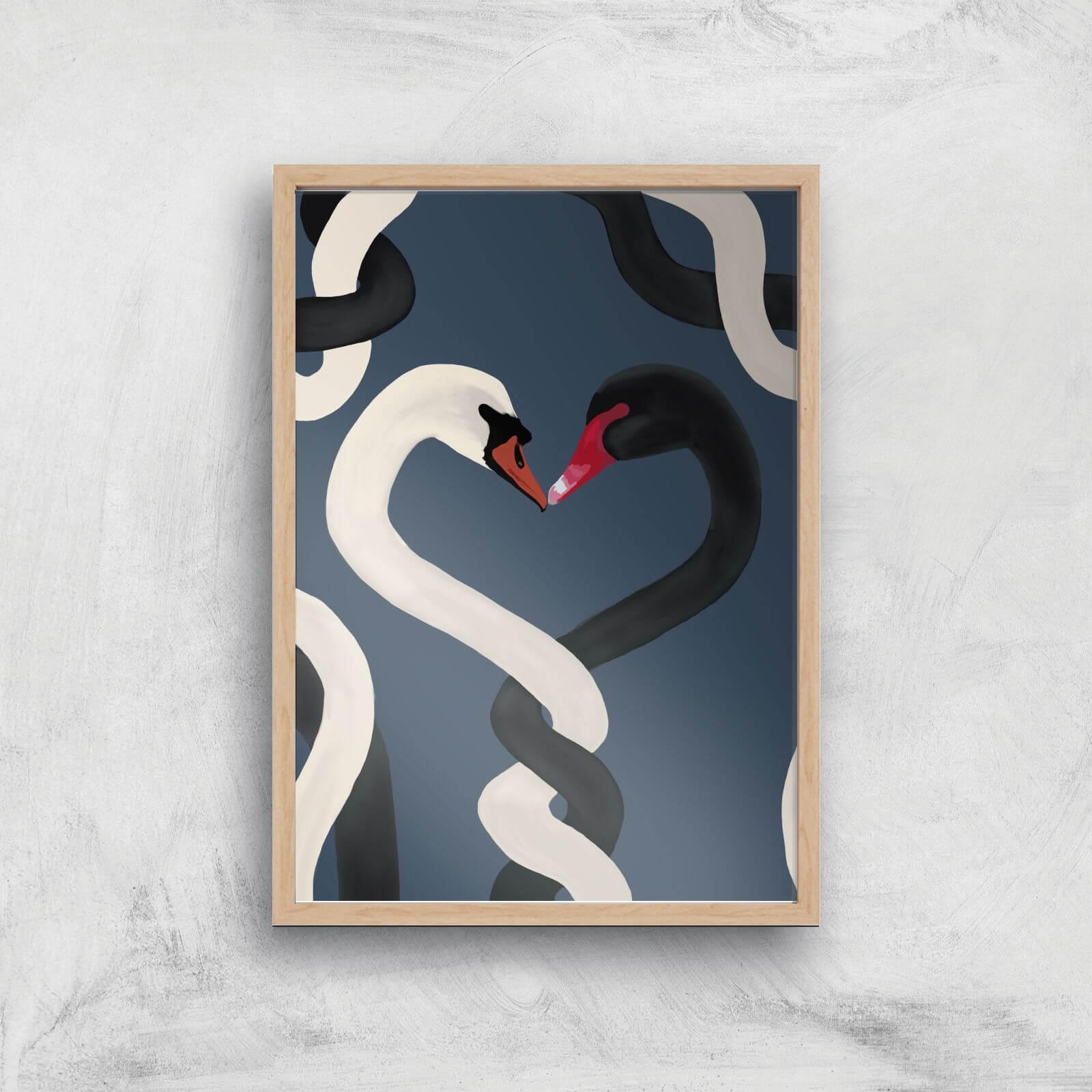 Tangled Swans Giclee Art Print - A4 - Wooden Frame