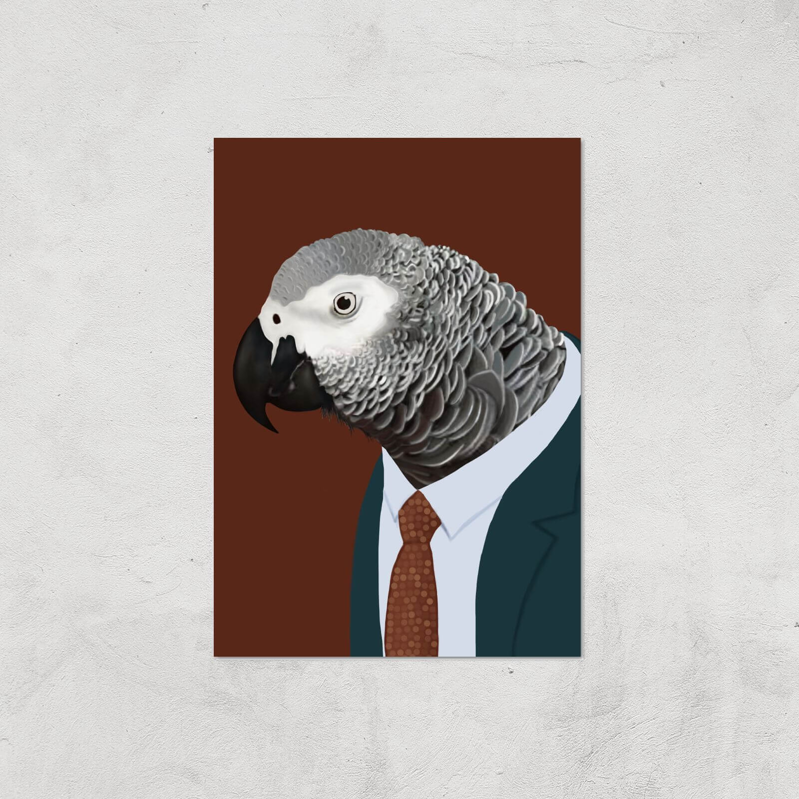 African Grey Parrot In Suit Giclee Art Print - A4 - Print Only