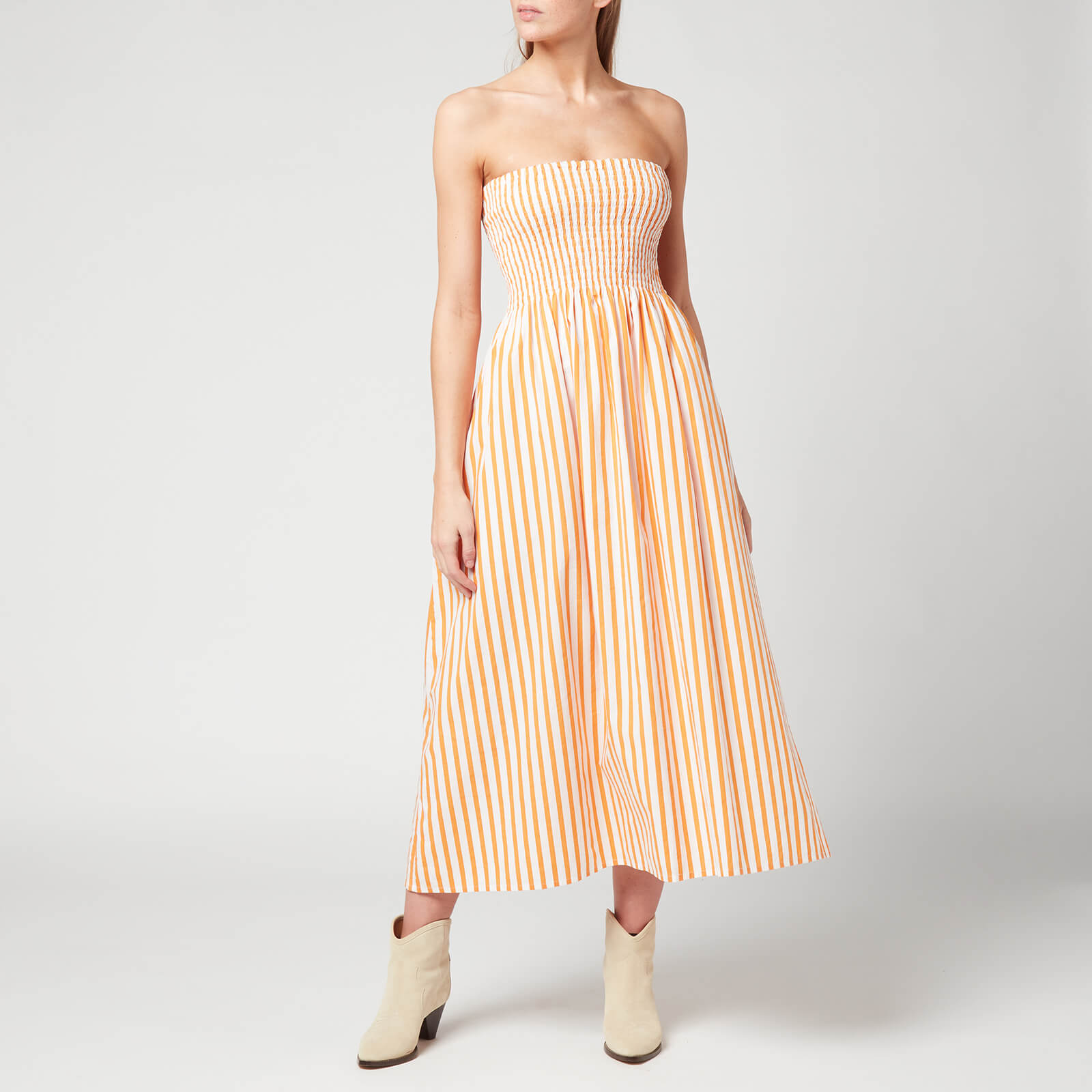 Faithfull The Brand Women's Madella Midi Dress - Martie Stripe Print - Tangerine - L