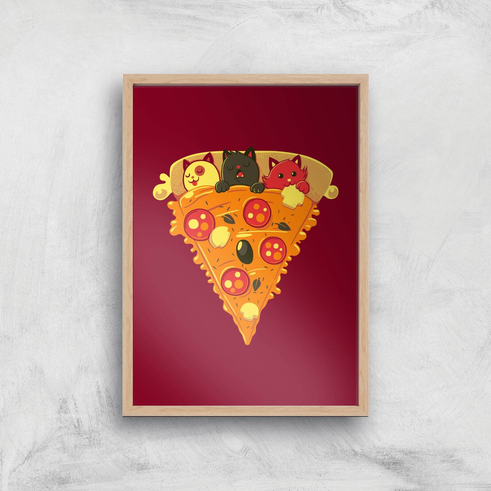 Pizza Cat Giclee Art Print - A4 - Wooden Frame