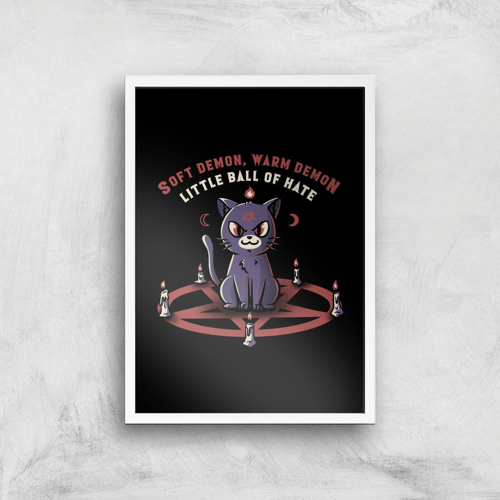 Soft Demon, Warm Demon, Little Ball Of Hate Cat Giclee Art Print - A3 - White Frame