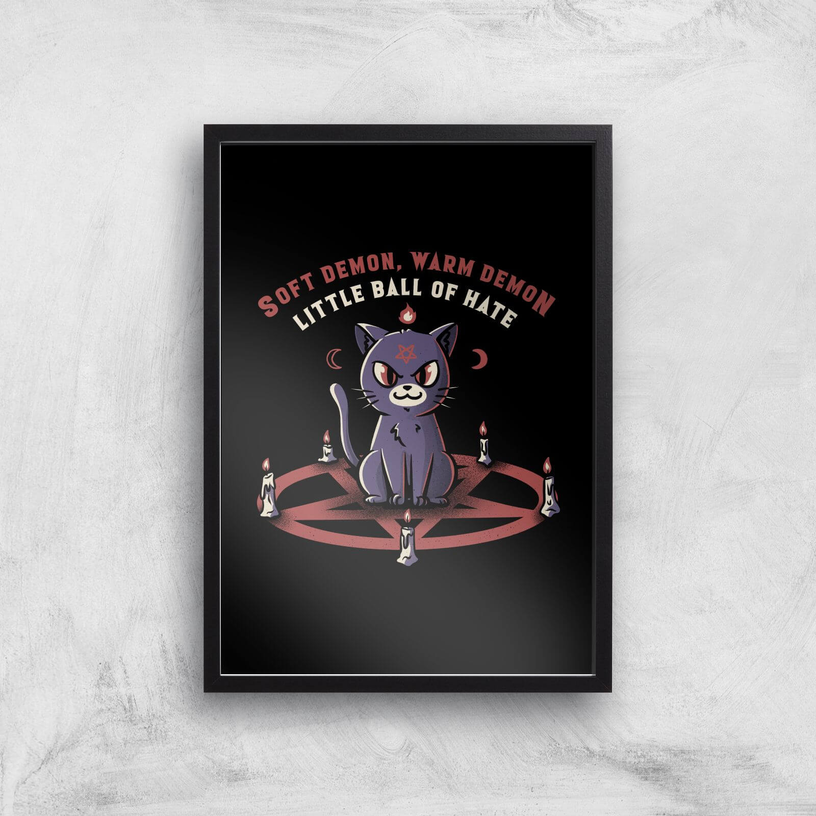 Soft Demon, Warm Demon, Little Ball Of Hate Cat Giclee Art Print - A3 - Black Frame