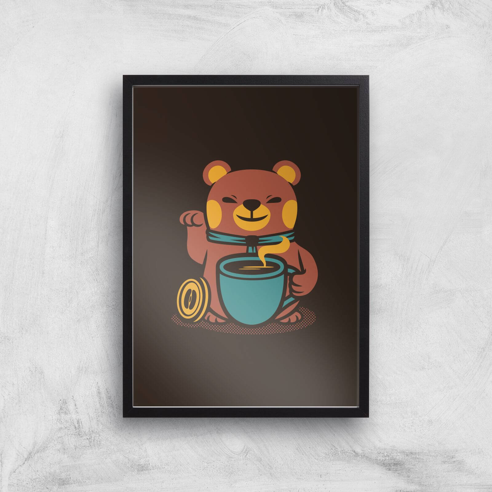 Bear Coffee Manekineko Giclee Art Print - A4 - Black Frame