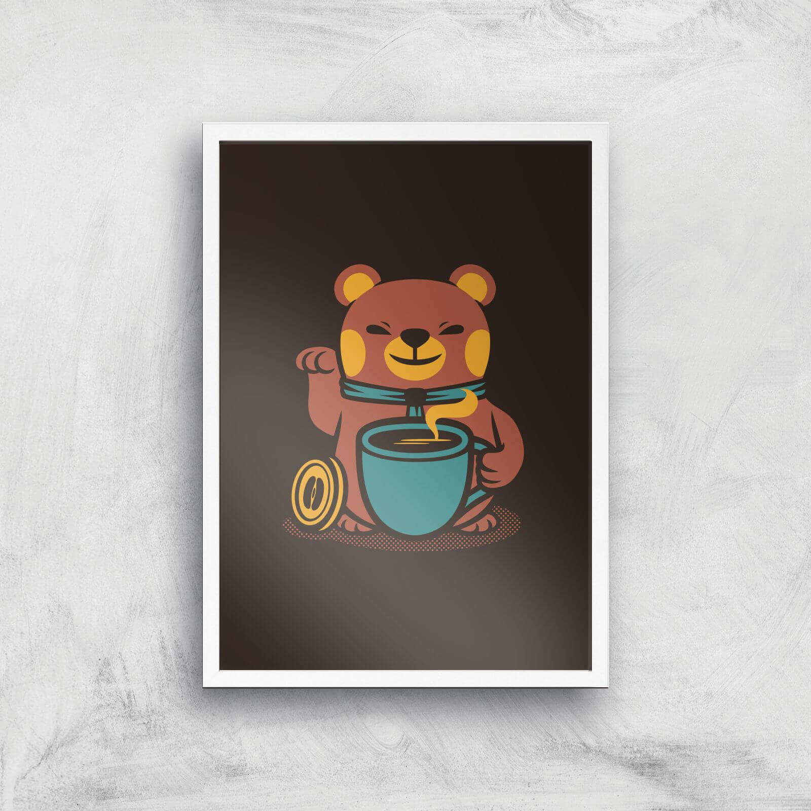 Bear Coffee Manekineko Giclee Art Print - A3 - White Frame