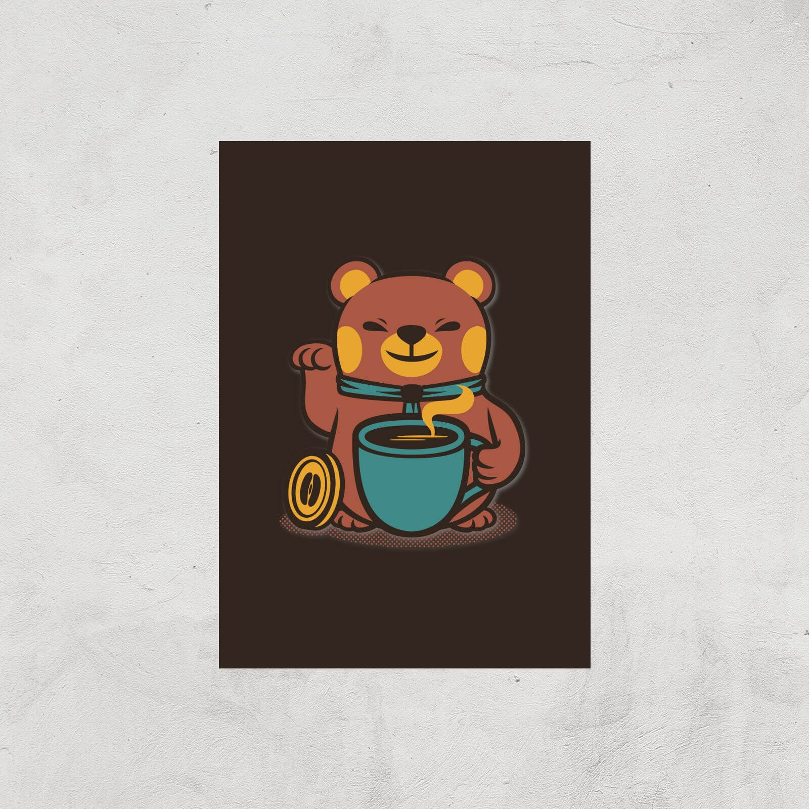 Bear Coffee Manekineko Giclee Art Print - A2 - Print Only