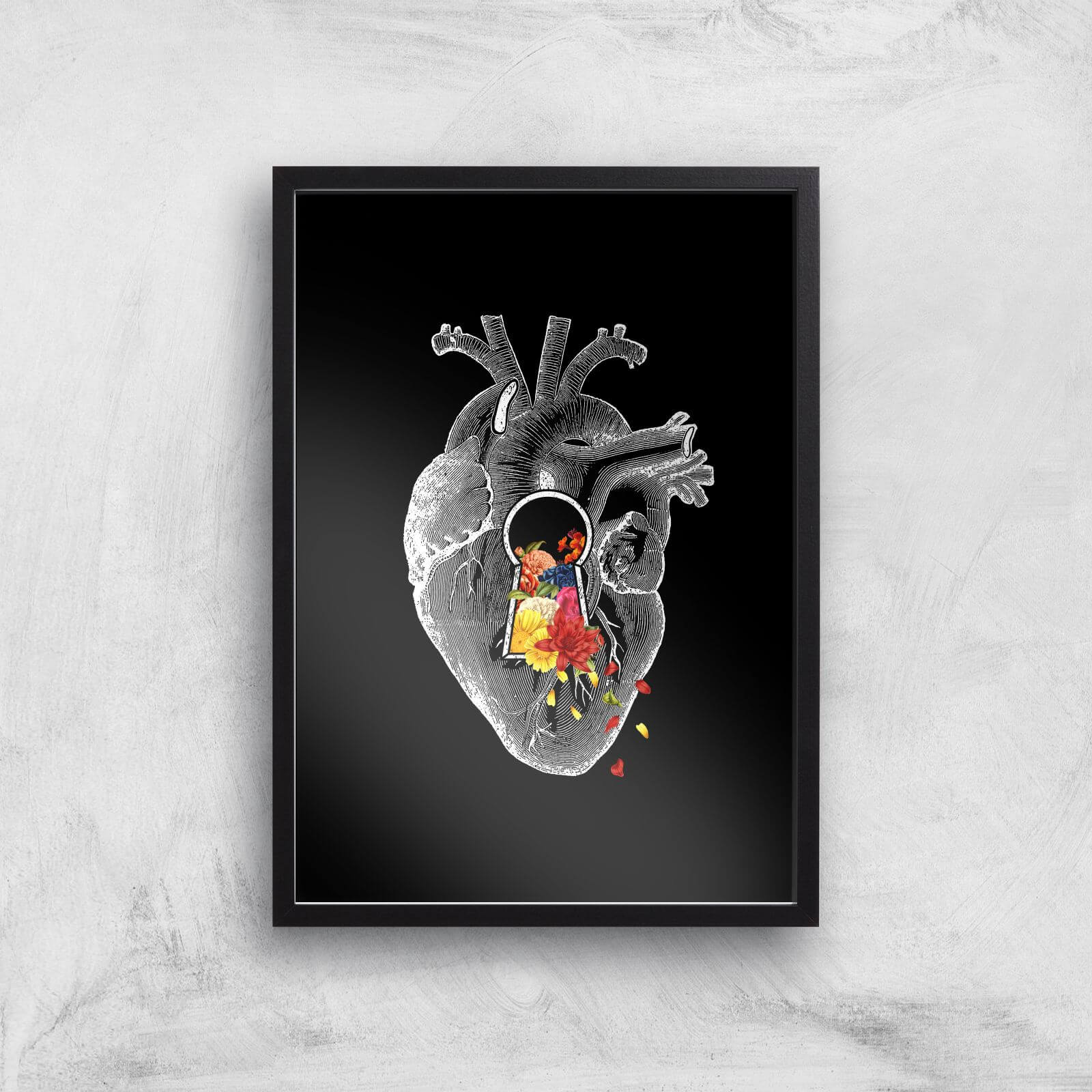 Keyhole Flower Heart Vintage Collage Giclee Art Print - A4 - Black Frame