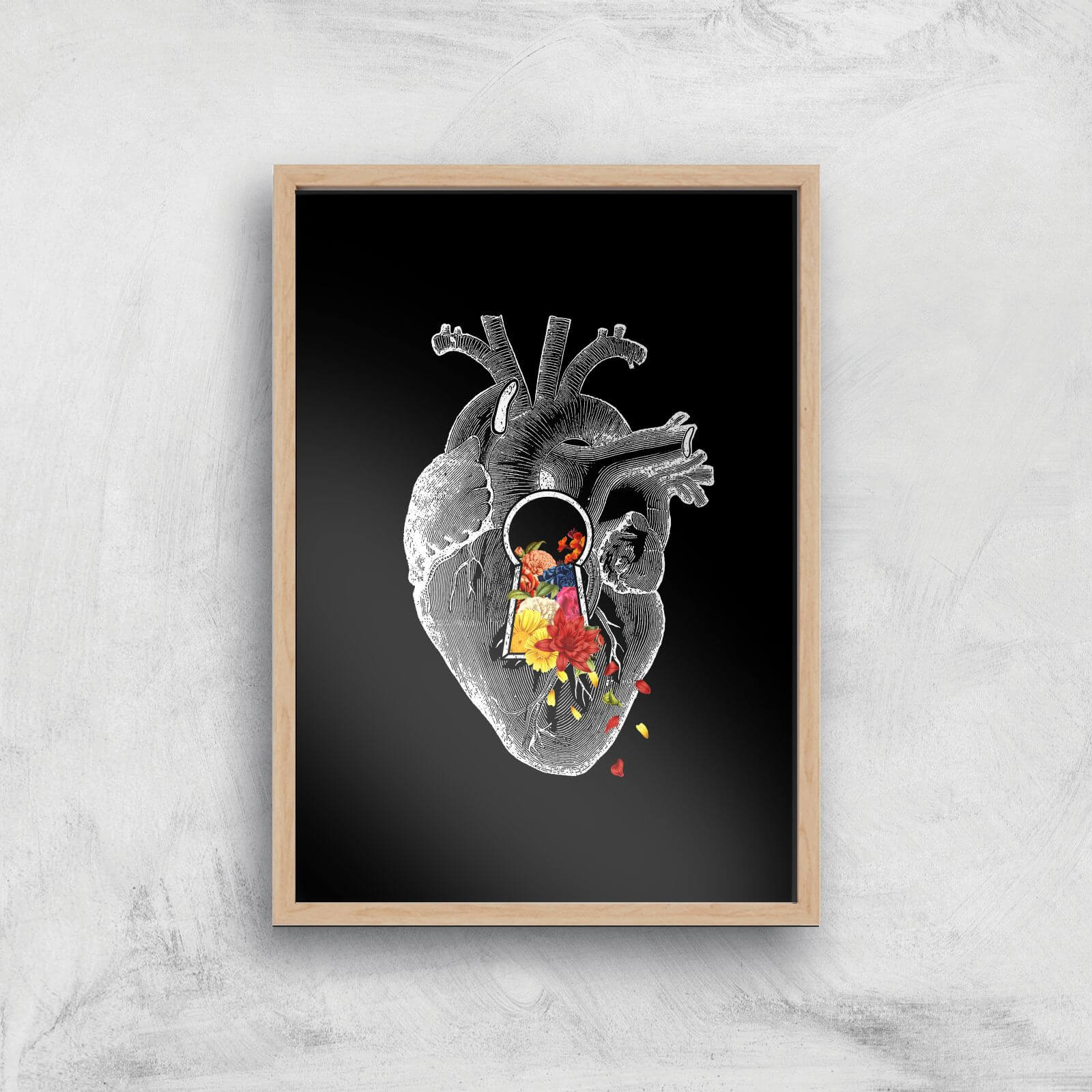 Keyhole Flower Heart Vintage Collage Giclee Art Print - A3 - Wooden Frame