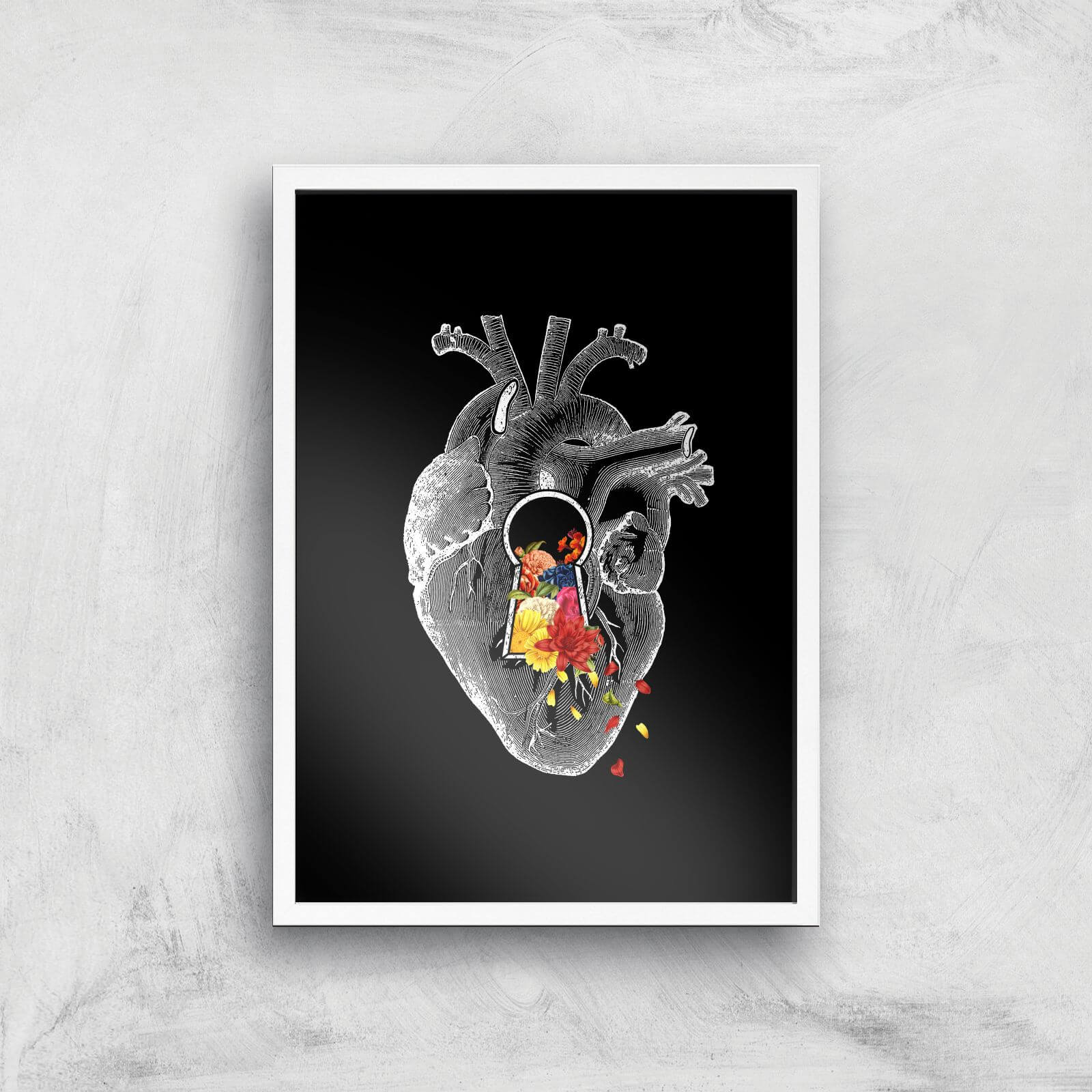 Keyhole Flower Heart Vintage Collage Giclee Art Print - A3 - White Frame
