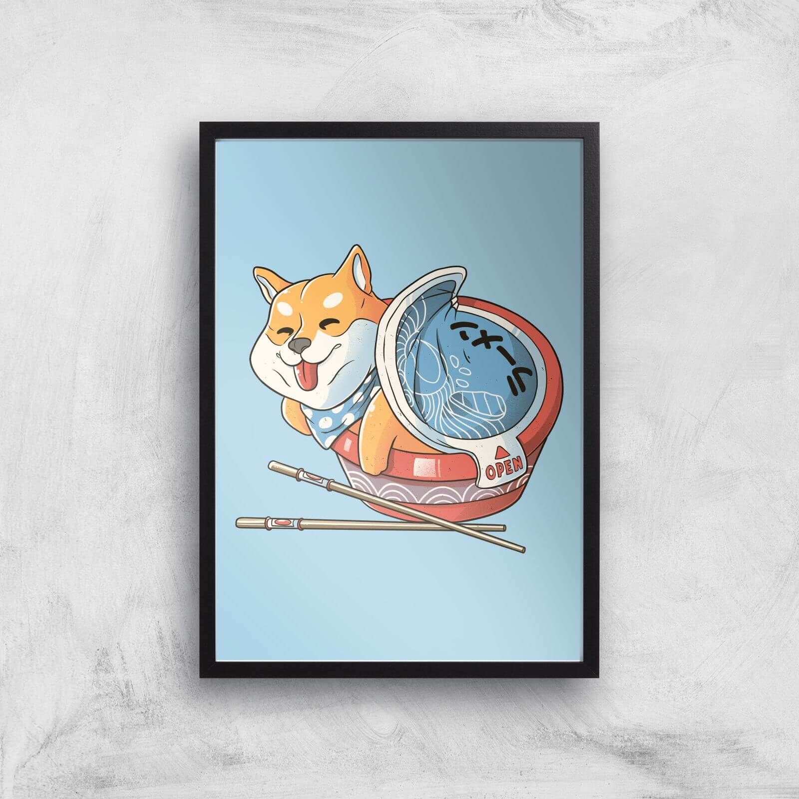 Shiba Dog Ramen Japanese Manga Giclee Art Print - A4 - Black Frame