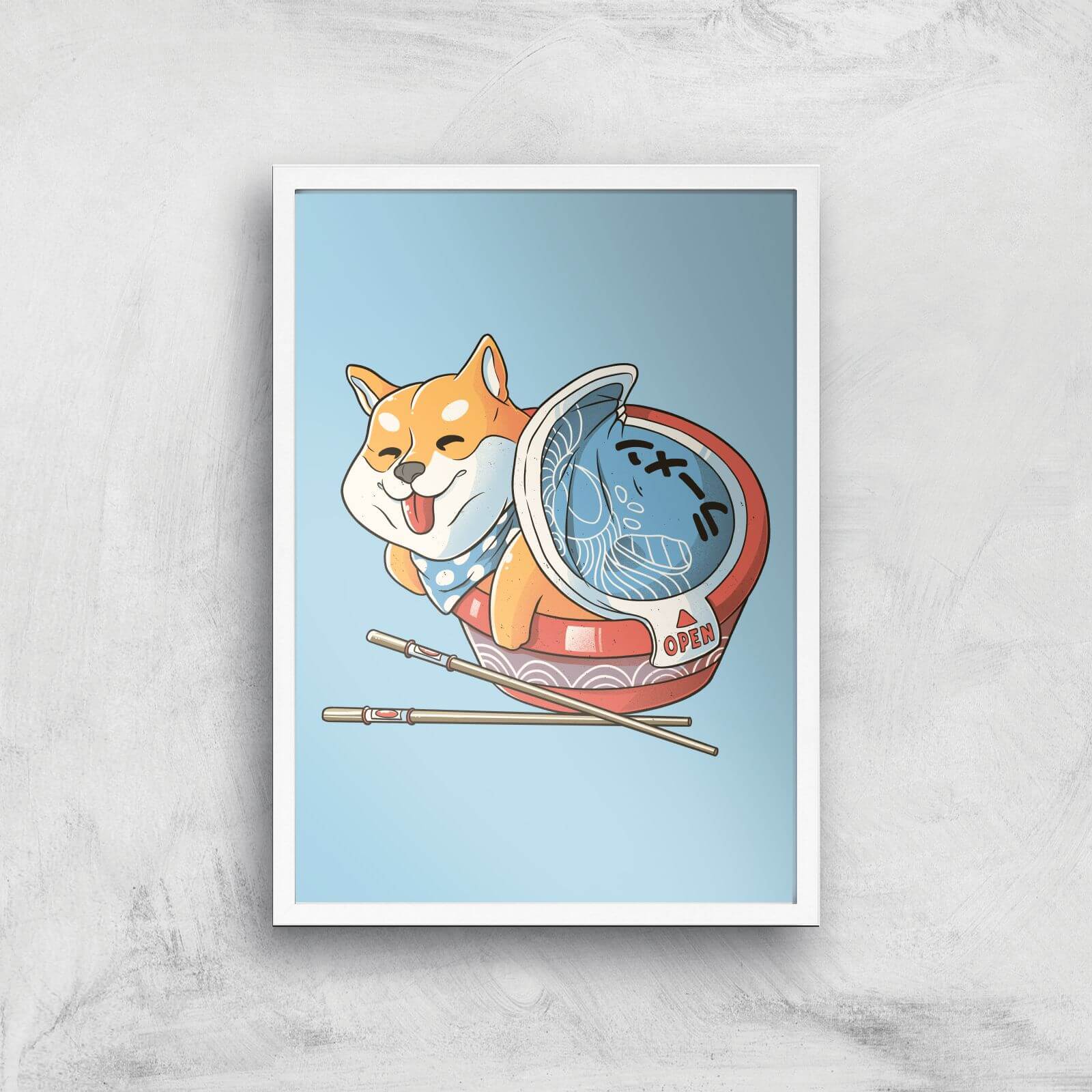 Shiba Dog Ramen Japanese Manga Giclee Art Print - A3 - White Frame