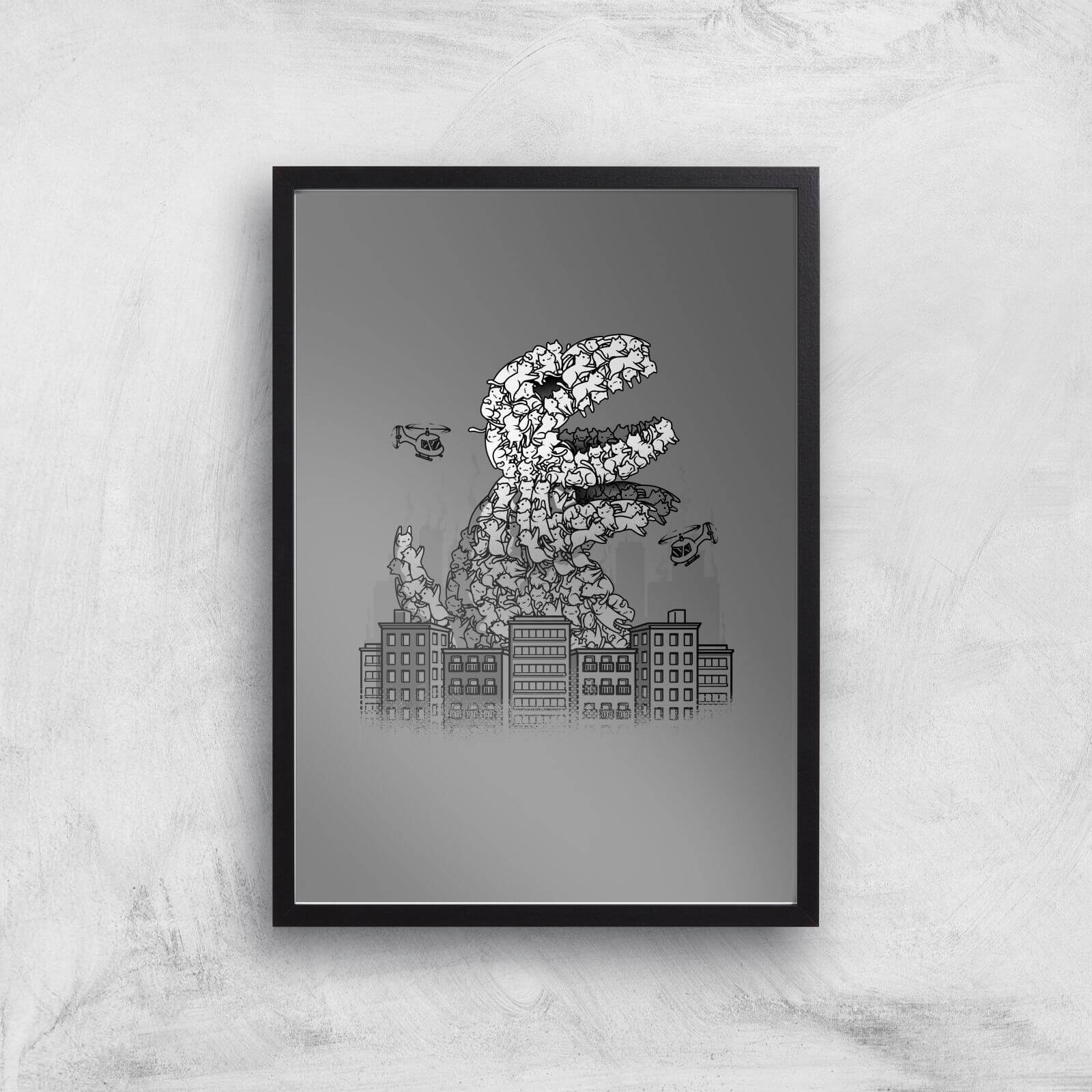 Catzilla Giclee Art Print - A3 - Black Frame