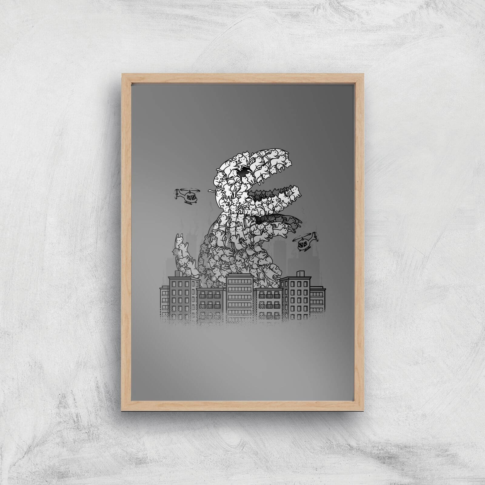 Catzilla Giclee Art Print - A2 - Wooden Frame