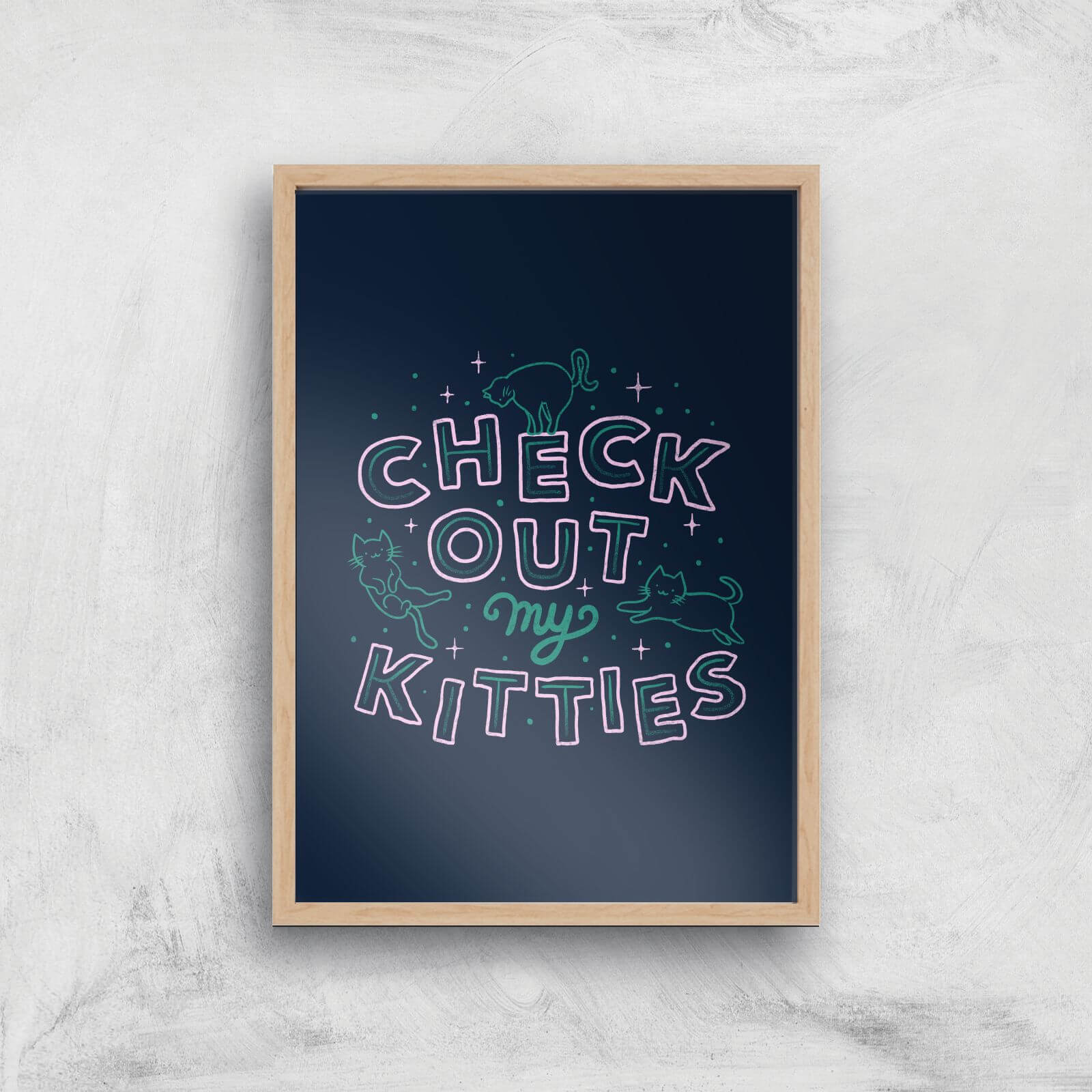Check Out My Kitties Giclee Art Print - A2 - Wooden Frame
