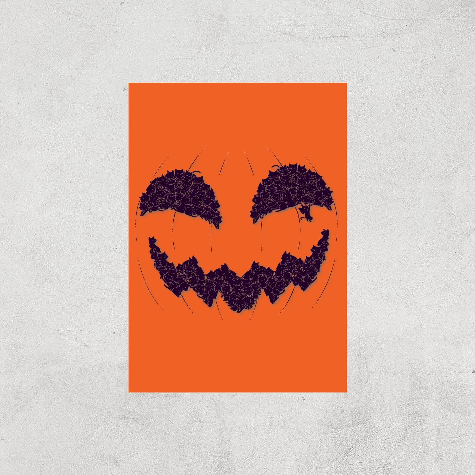 Halloween Pumpkin Cat Giclee Art Print - A4 - Print Only