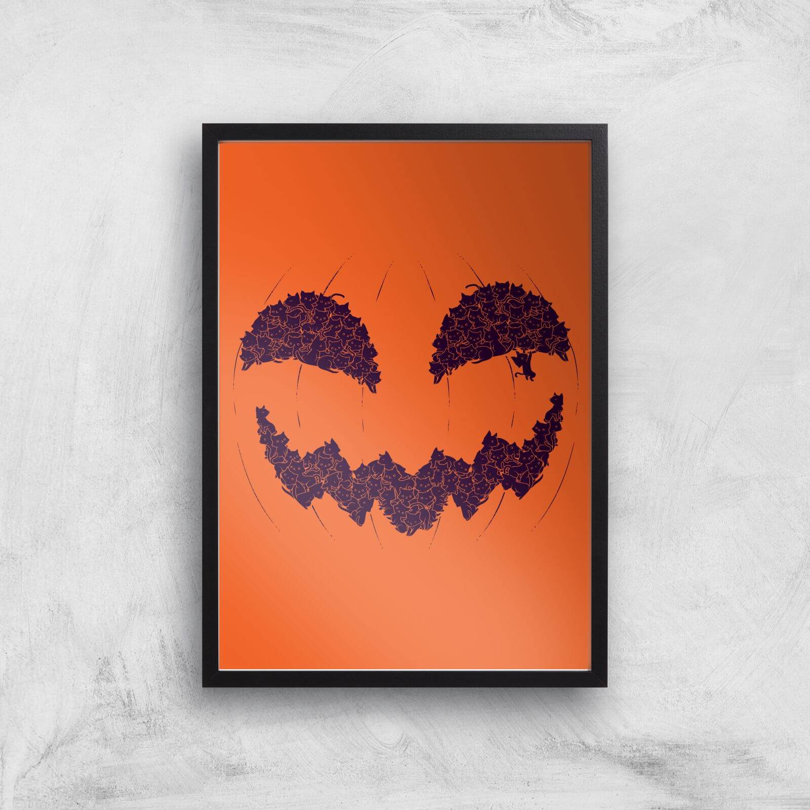 Halloween Pumpkin Cat Giclee Art Print - A3 - Black Frame