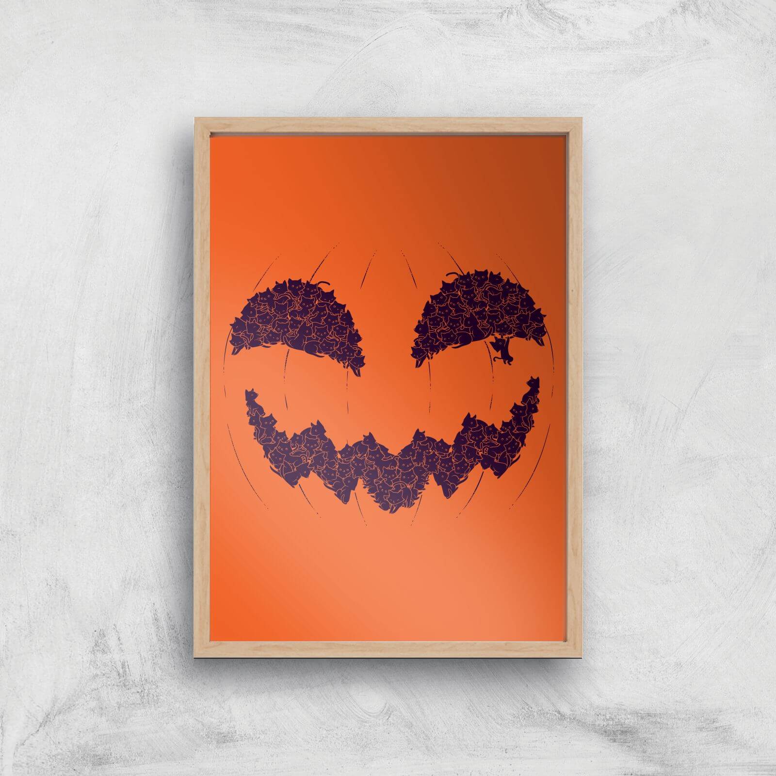 Halloween Pumpkin Cat Giclee Art Print - A2 - Wooden Frame