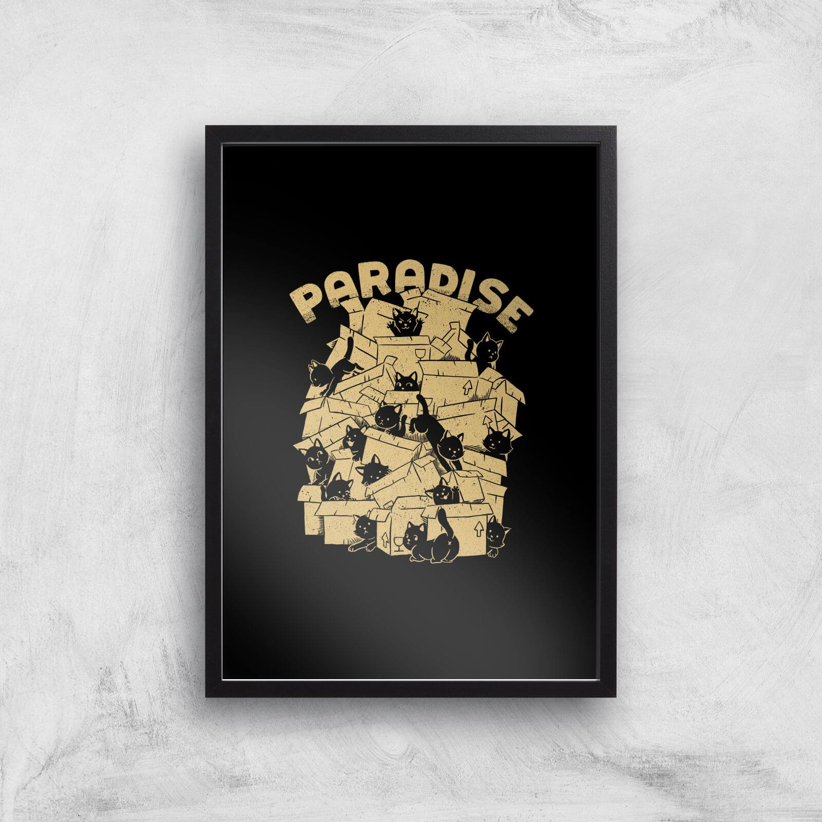 Cat Box Paradise Giclee Art Print - A4 - Black Frame