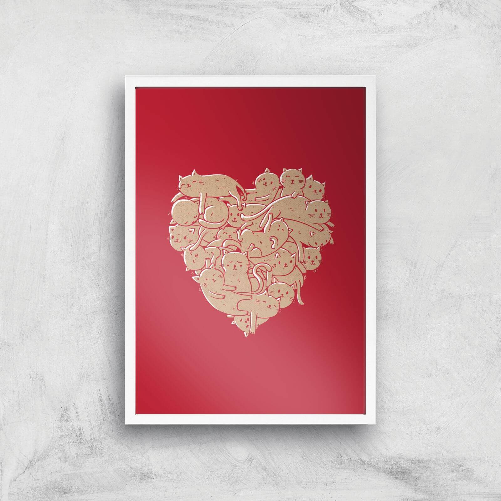 I Love Cats Heart Giclee Art Print - A4 - White Frame