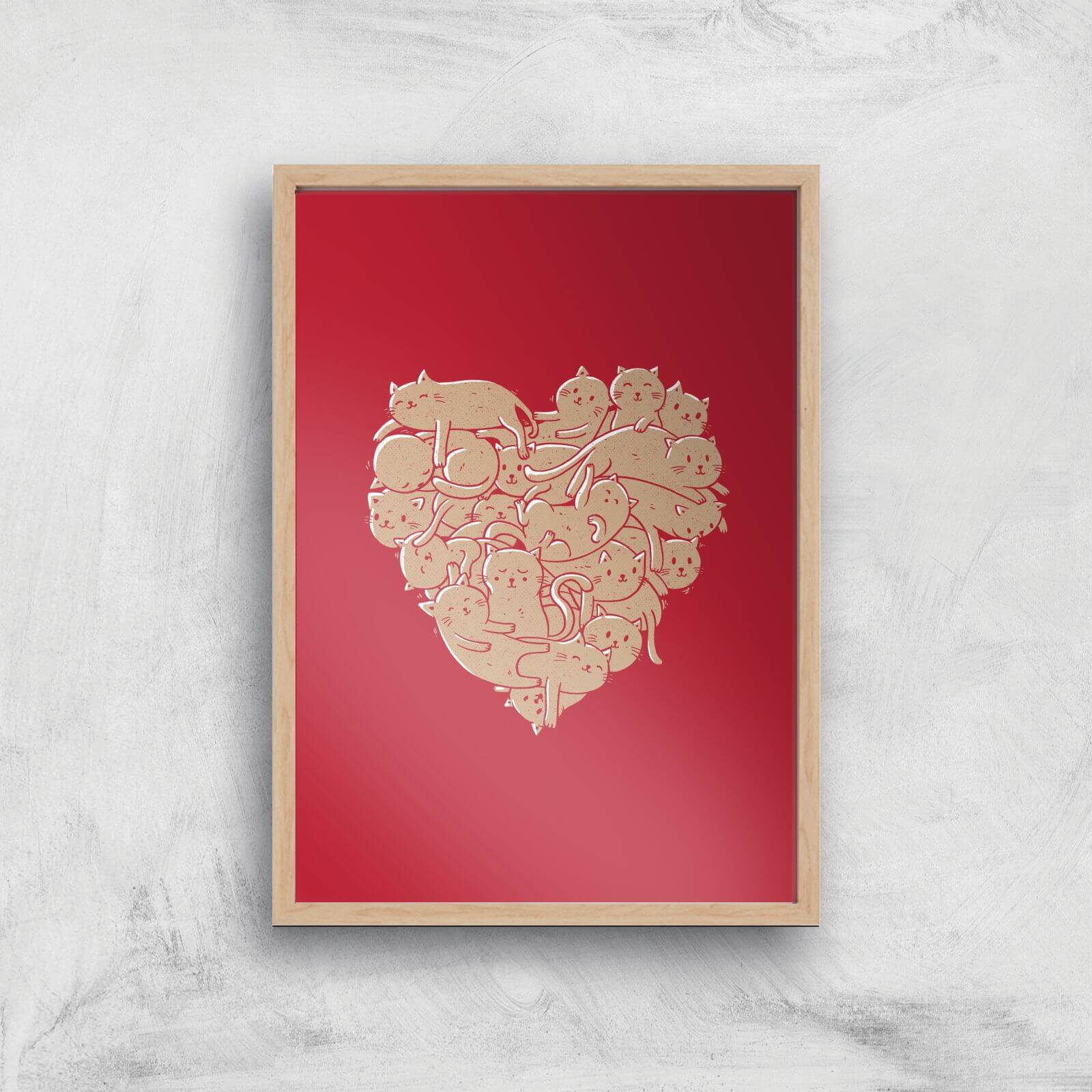 I Love Cats Heart Giclee Art Print - A3 - Wooden Frame