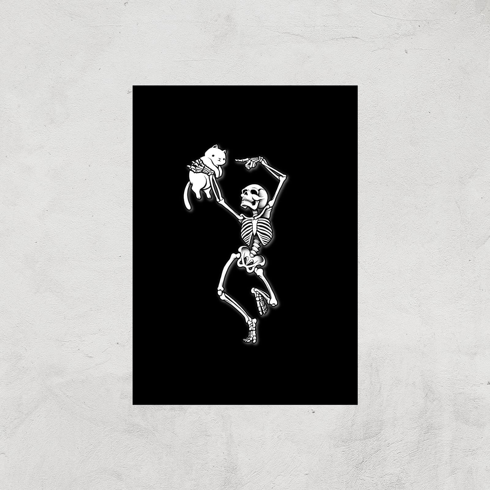 Dancing Skeleton With A Cat Giclee Art Print - A2 - Print Only