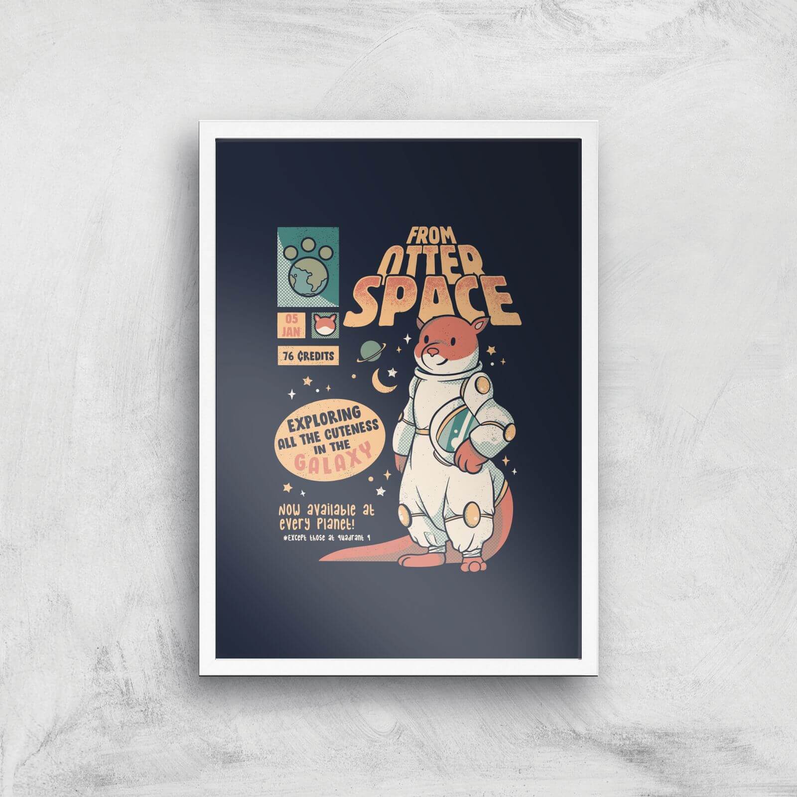 Otter Space Astronaut Other Gravity Galaxy Comics Giclee Art Print - A4 - White Frame