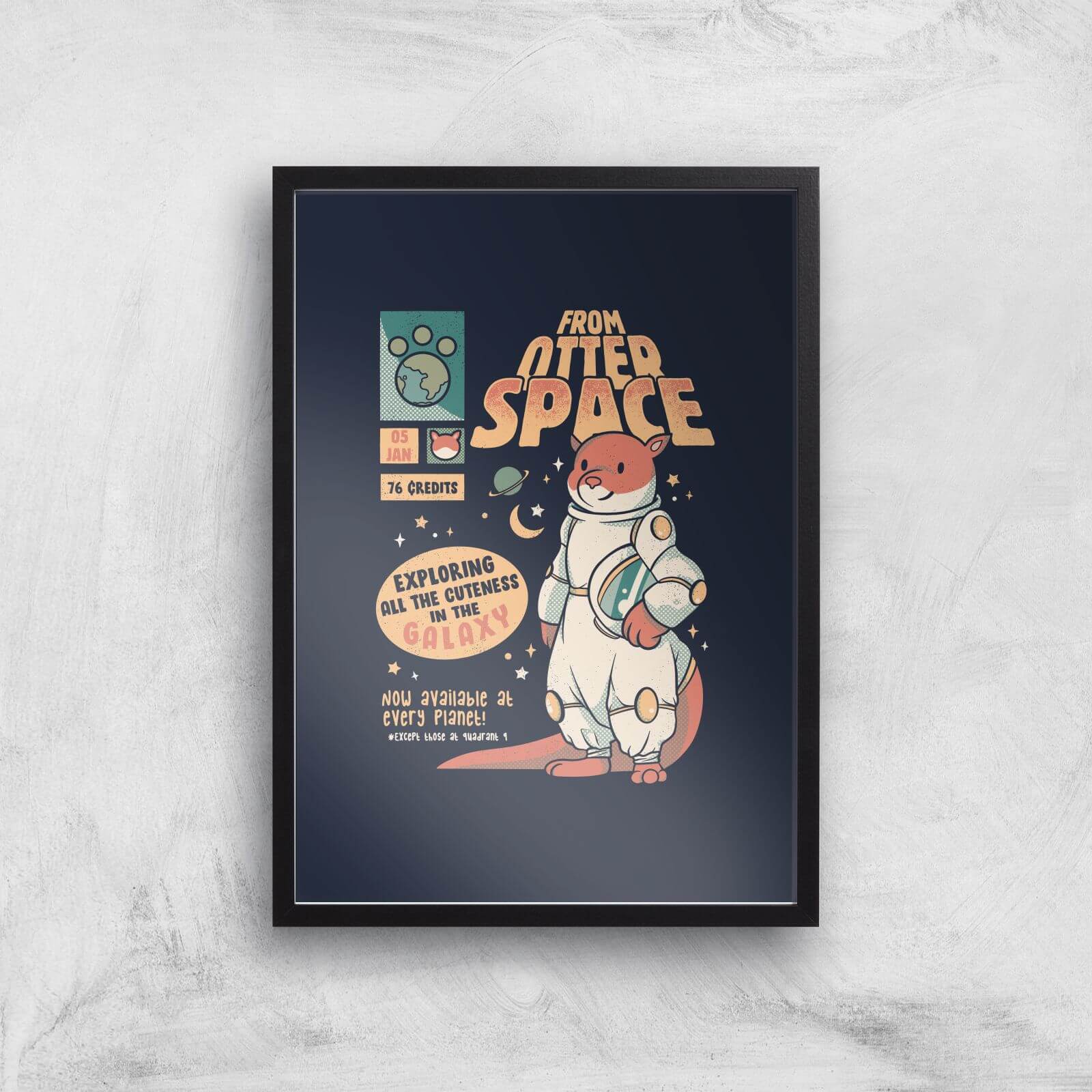 Otter Space Astronaut Other Gravity Galaxy Comics Giclee Art Print - A3 - Black Frame
