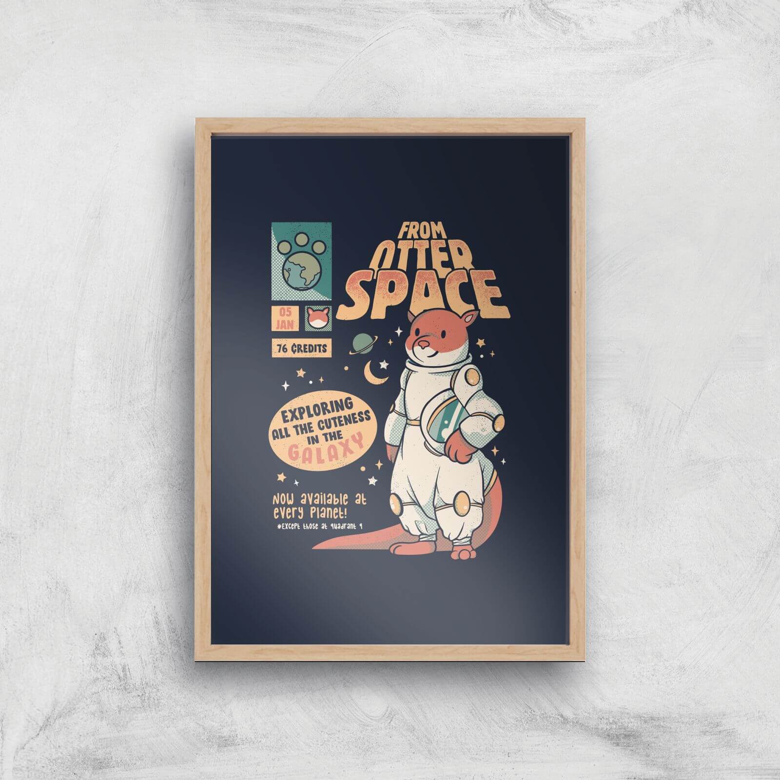 Otter Space Astronaut Other Gravity Galaxy Comics Giclee Art Print - A2 - Wooden Frame