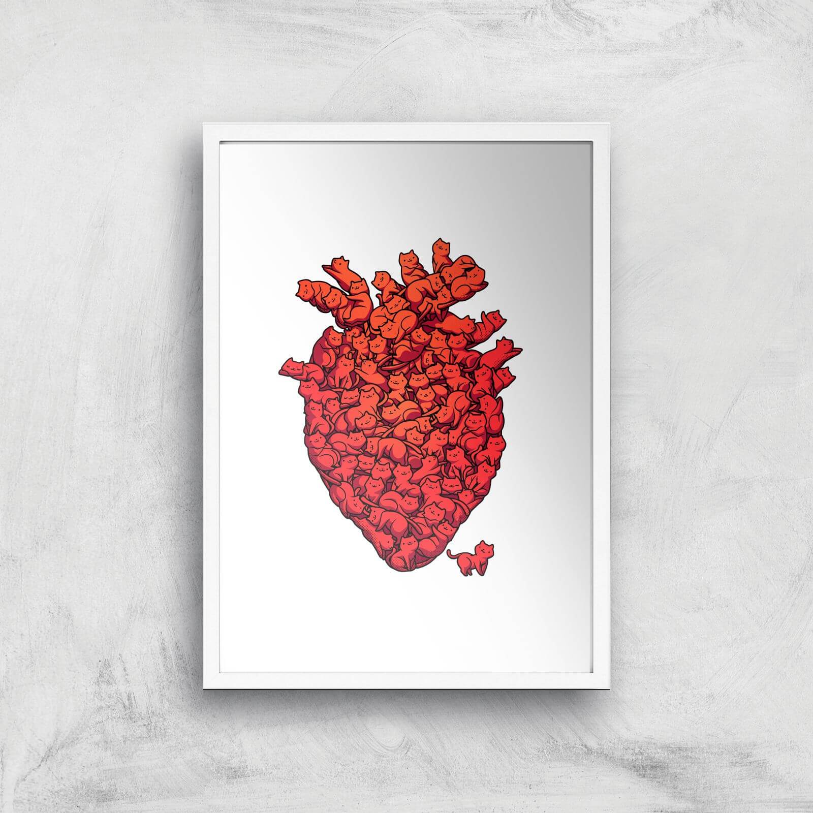I Love Cat Heart Giclee Art Print - A4 - White Frame