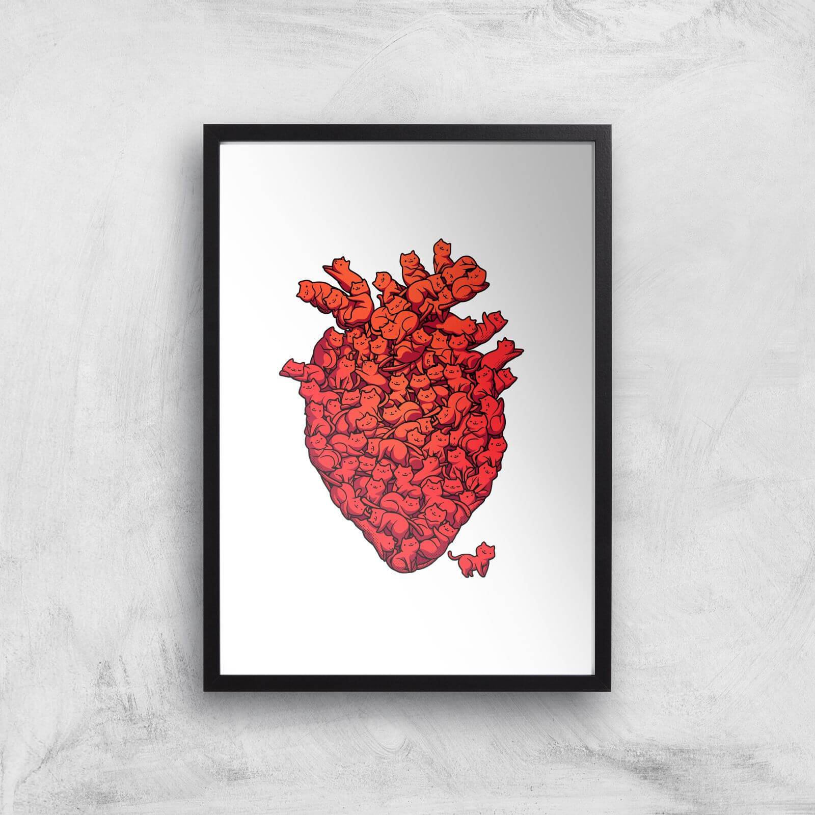I Love Cat Heart Giclee Art Print - A4 - Black Frame