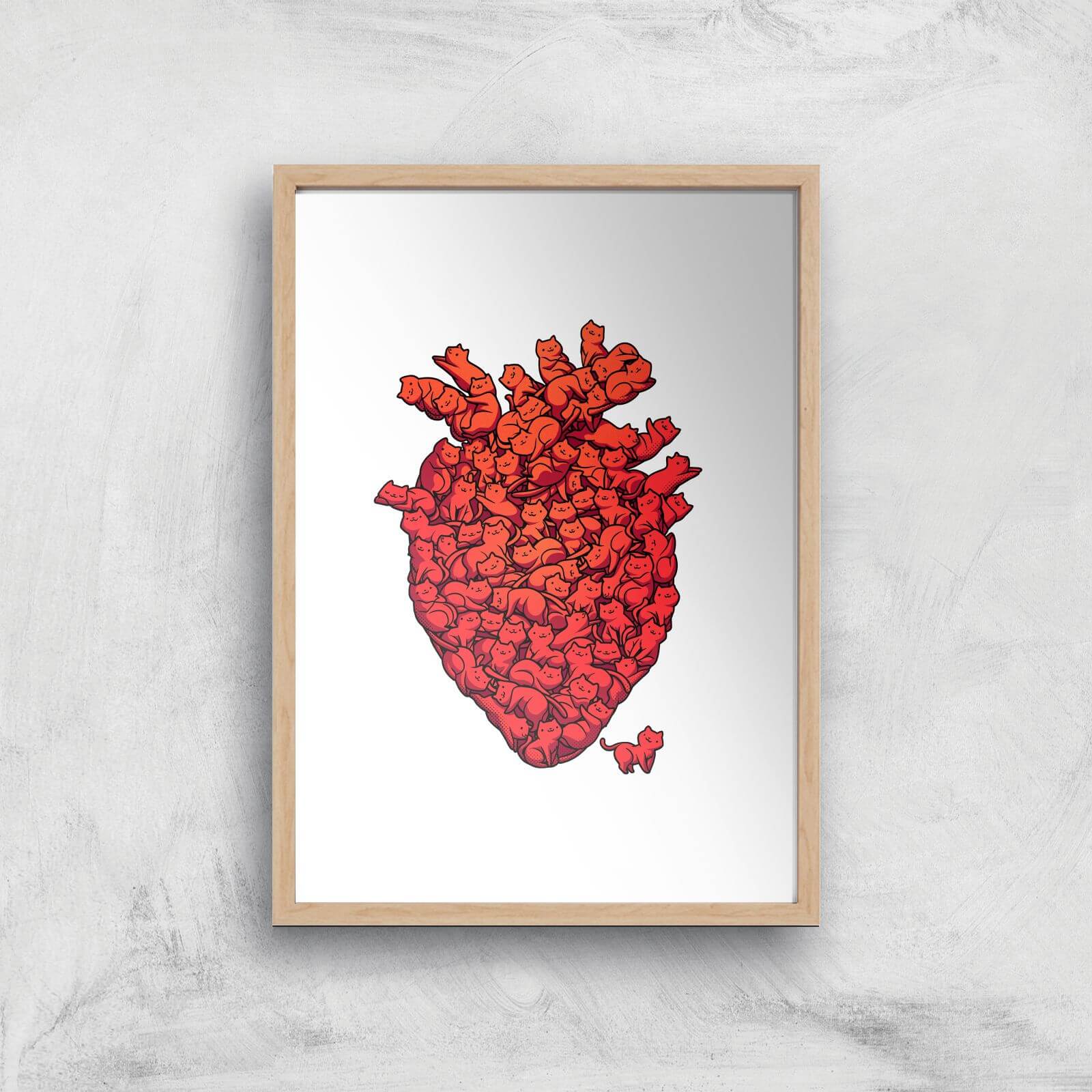 I Love Cat Heart Giclee Art Print - A2 - Wooden Frame