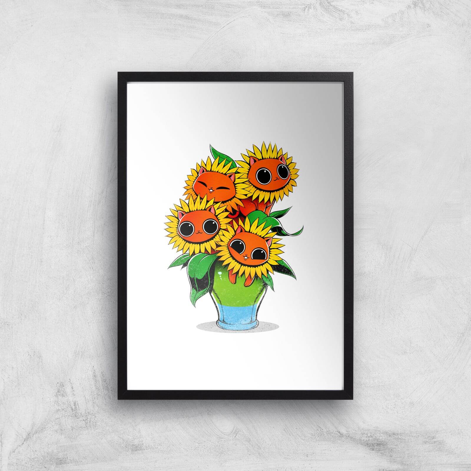 Sunflower Cat Giclee Art Print - A2 - Black Frame