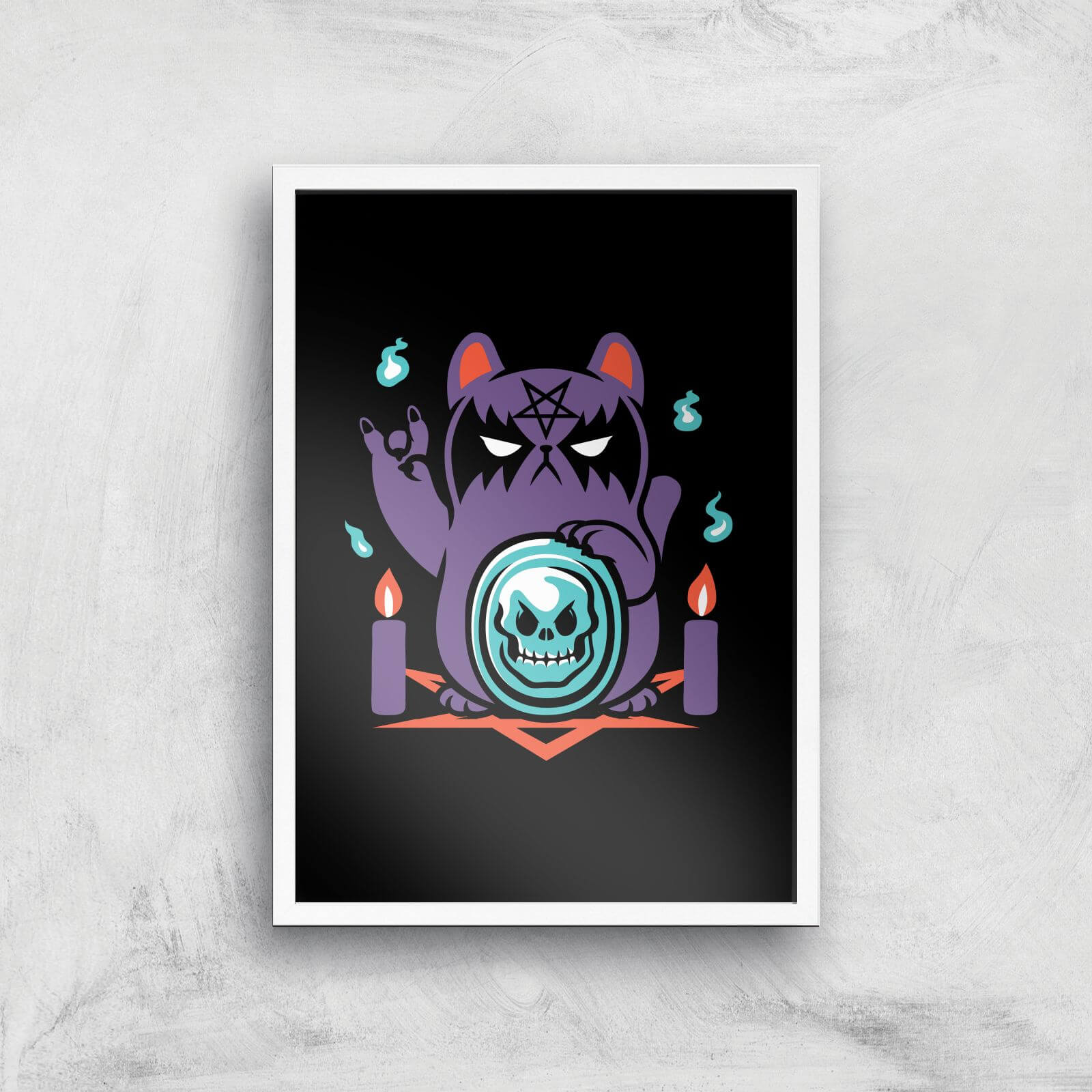 Bad Luck Satanic Cat Manekineko Giclee Art Print - A3 - White Frame