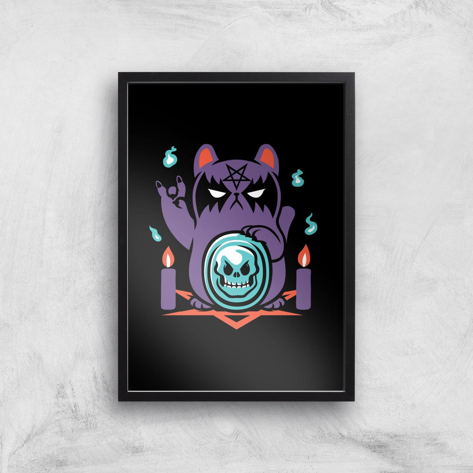 Bad Luck Satanic Cat Manekineko Giclee Art Print - A2 - Black Frame