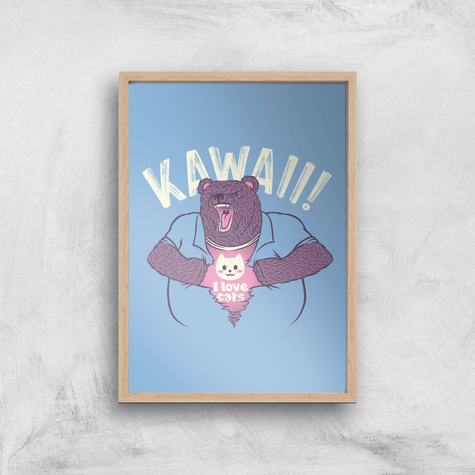 Mad Bear I Love Cats Inside Giclee Art Print - A3 - Wooden Frame
