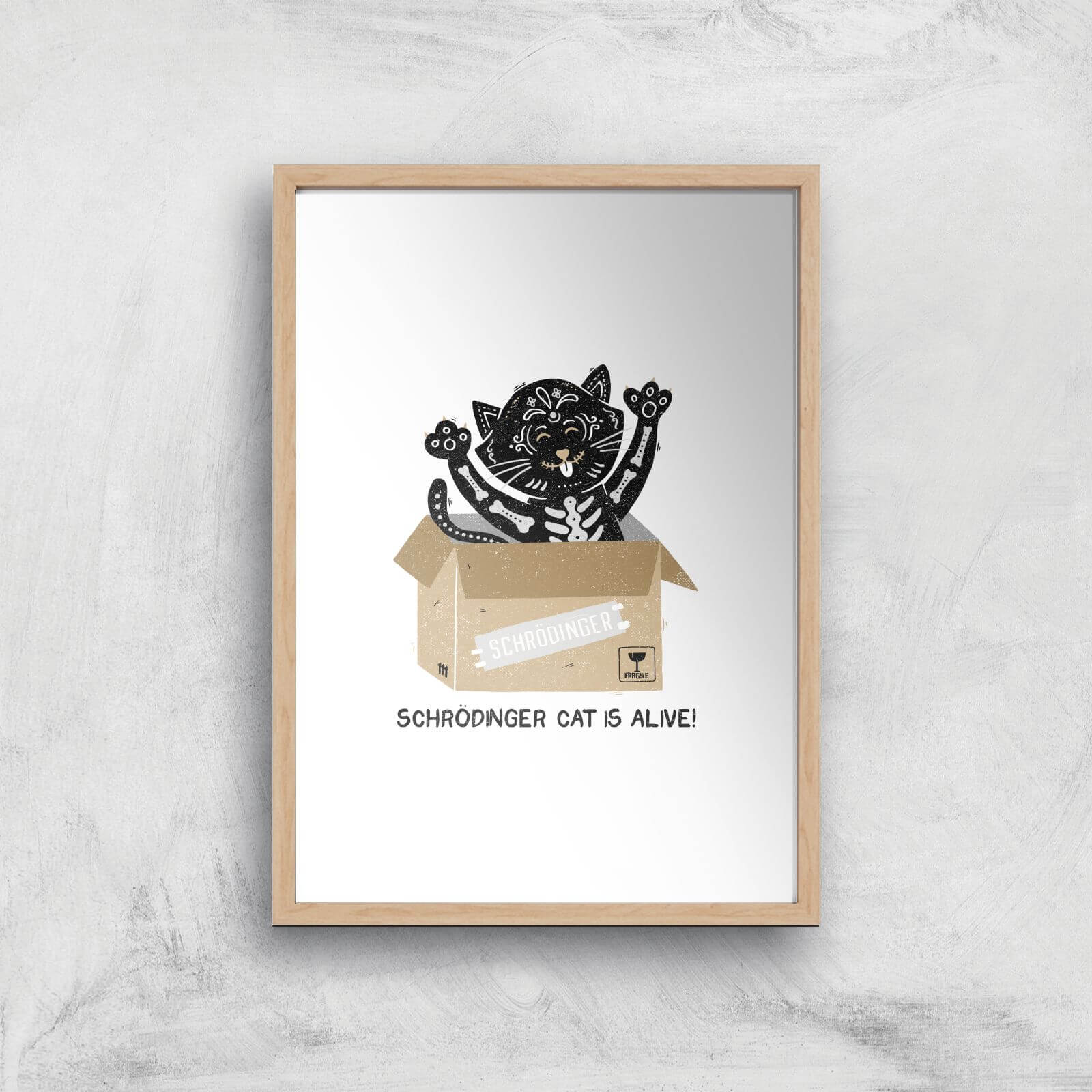 Am I Alive Schro?dinger Cat Giclee Art Print - A3 - Wooden Frame