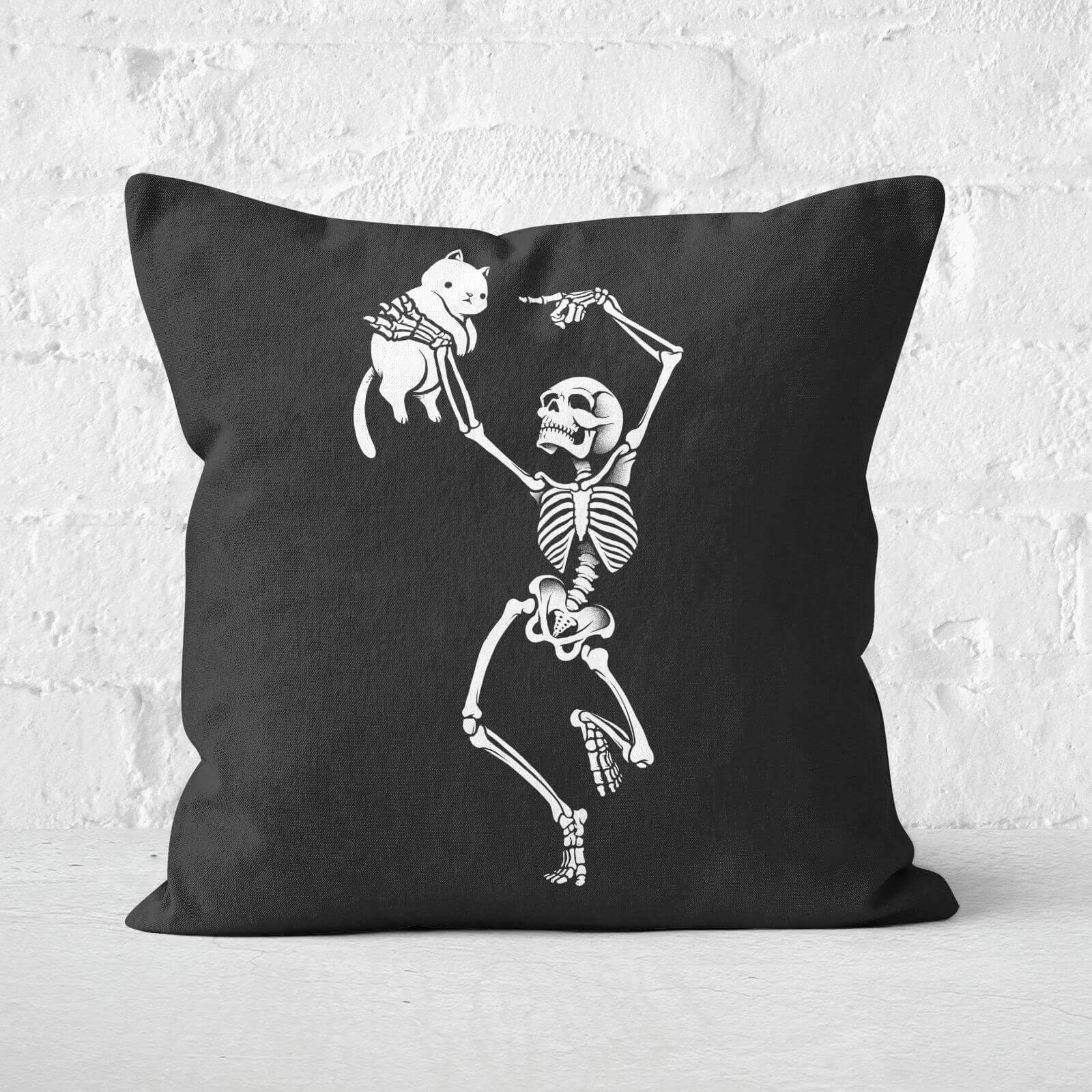 Dancing Skeleton With A Cat Square Cushion - 40x40cm - Soft Touch