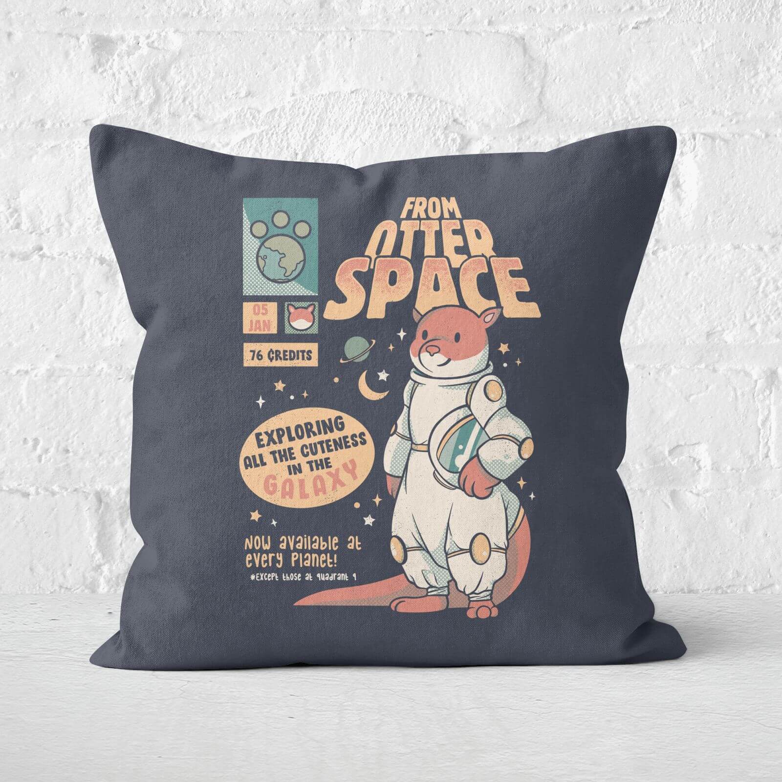 Otter Space Astronaut Other Gravity Galaxy Comics Square Cushion - 40x40cm - Soft Touch