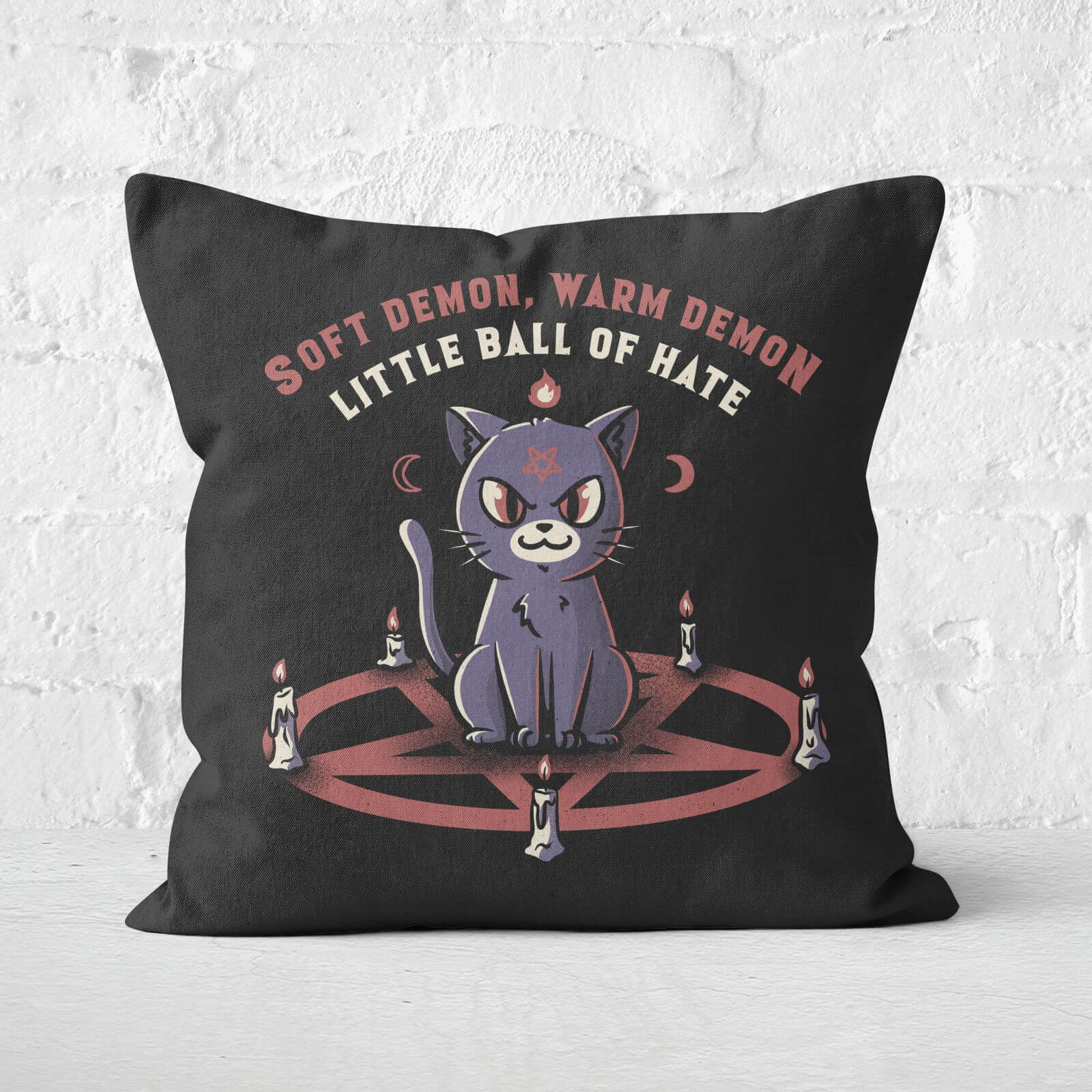 Soft Demon, Warm Demon, Little Ball Of Hate Cat Square Cushion - 40x40cm - Soft Touch