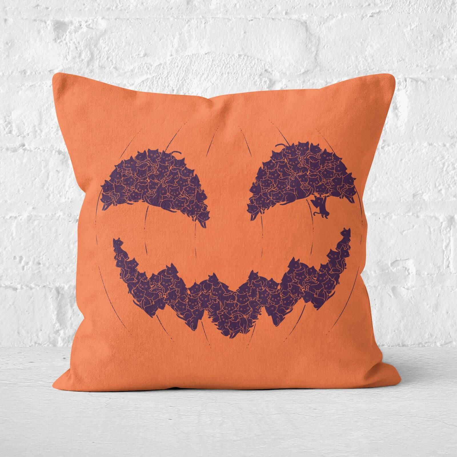 Halloween Pumpkin Cat Square Cushion - 40x40cm - Soft Touch